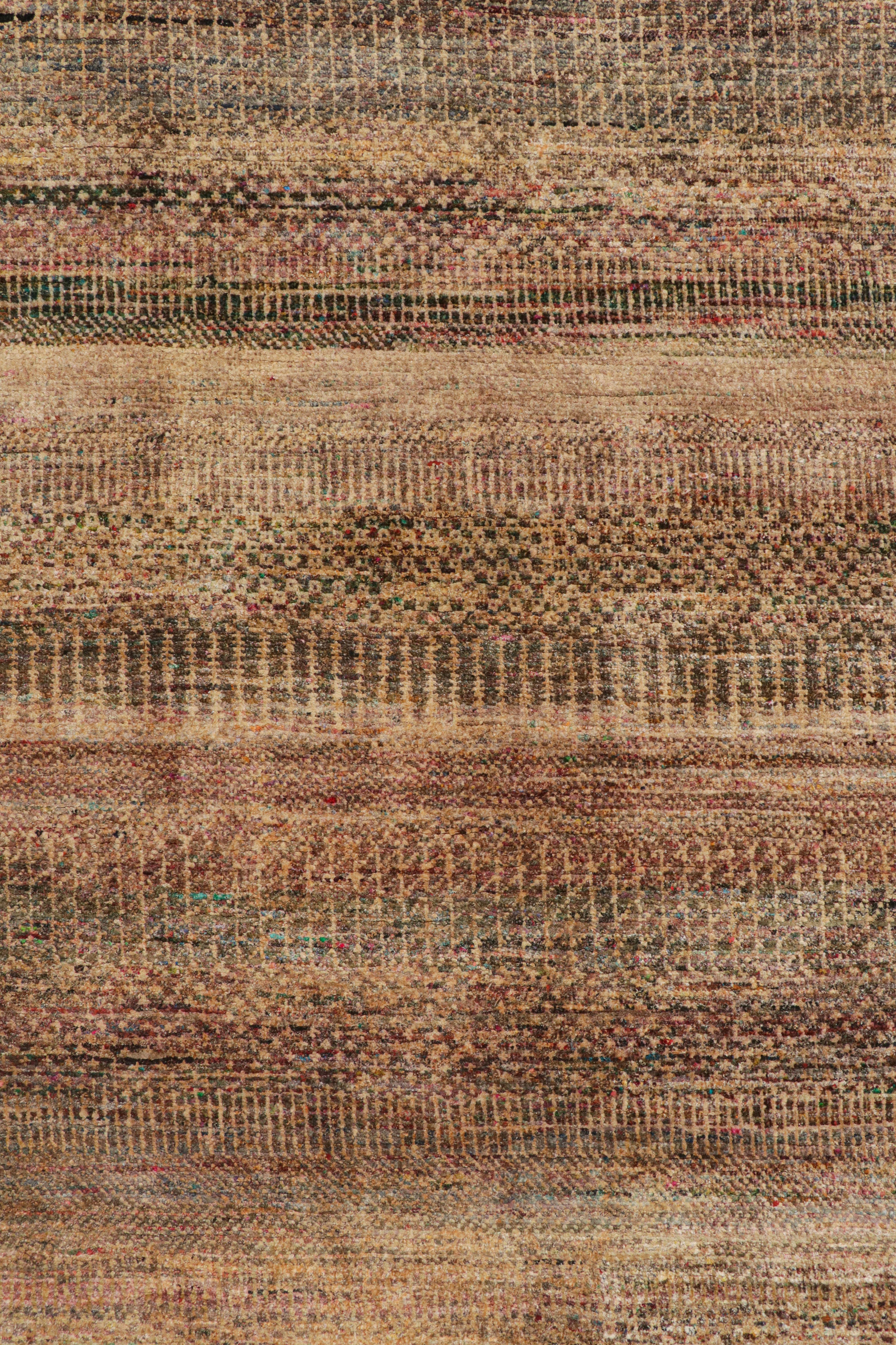 Hand-Knotted Rug & Kilim’s Modern Textural Rug in Beige and Purple with Polychrome Striae For Sale