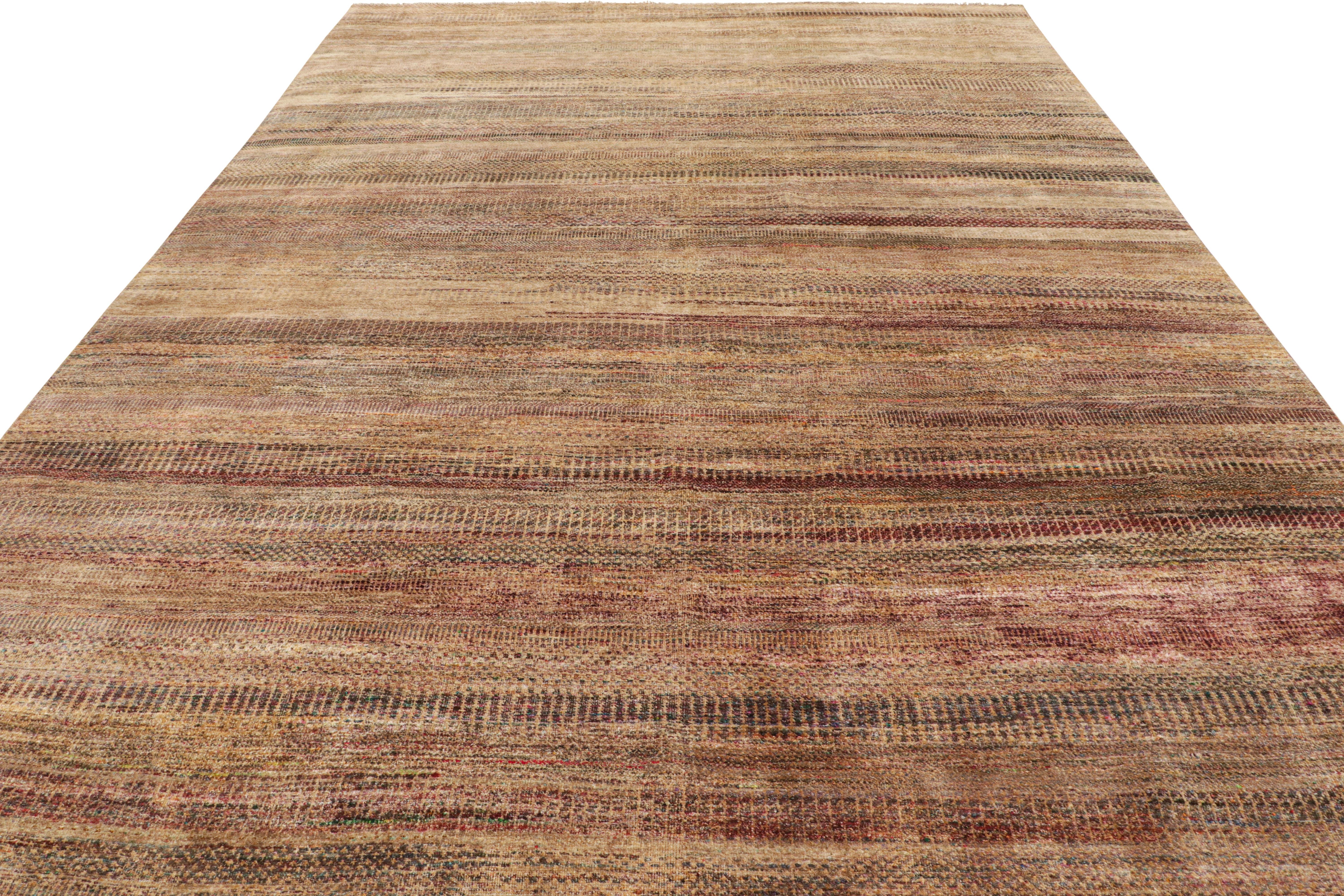 Contemporary Rug & Kilim’s Modern Textural Rug in Beige and Purple with Polychrome Striae For Sale