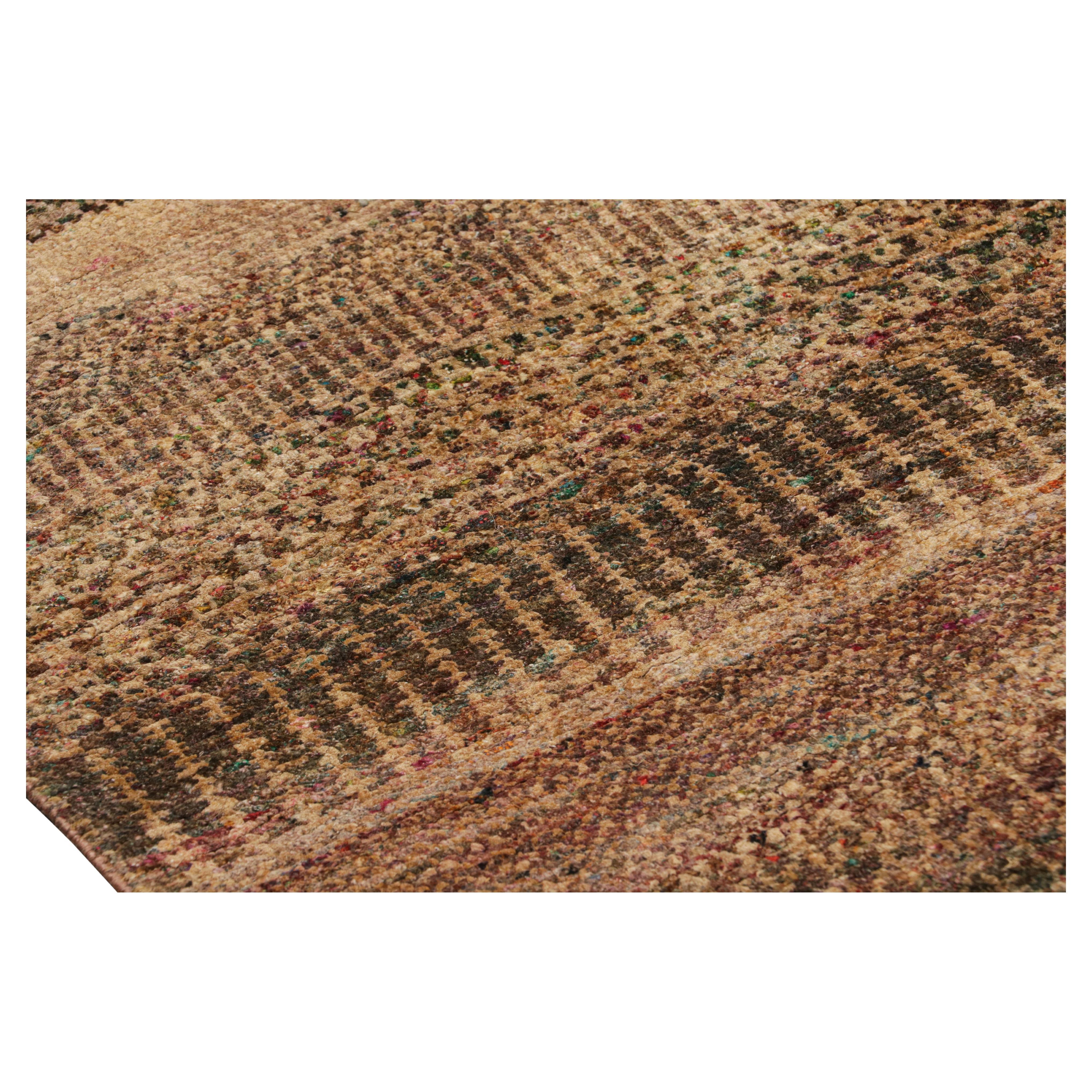 Rug & Kilim’s Modern Textural Rug in Beige and Purple with Polychrome Striae For Sale
