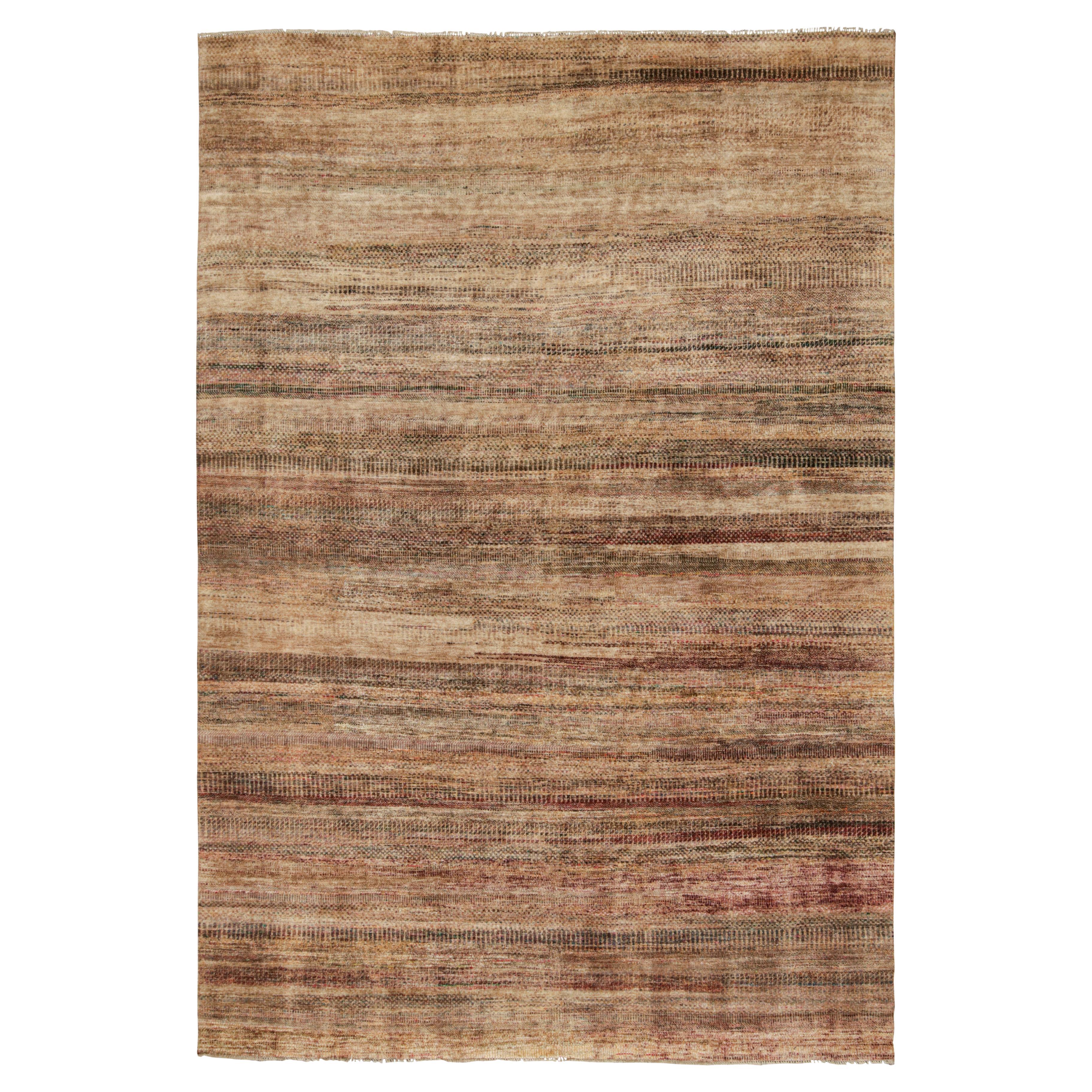 Rug & Kilim's Moderner Strukturteppich in Beige und Lila mit polychromen Streifen