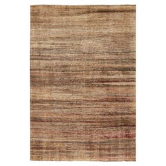 Rug & Kilim's Moderner Strukturteppich in Beige und Lila mit polychromen Streifen