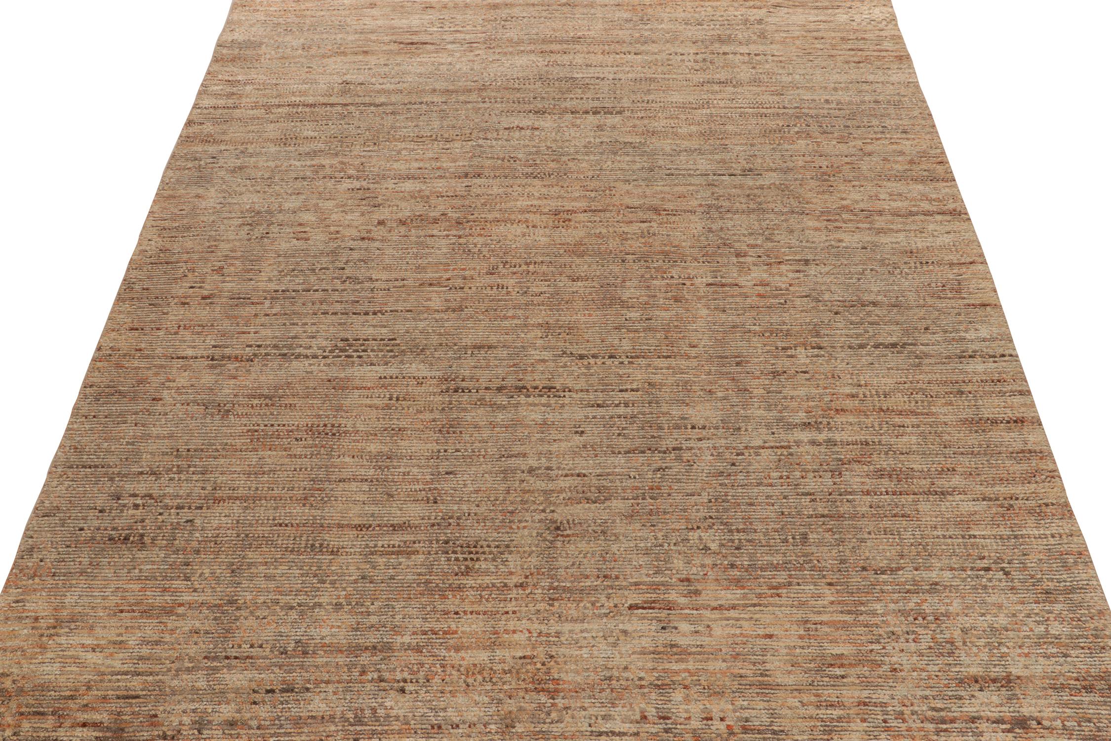 Hand-Knotted Rug & Kilim’s Modern Textural Rug in Beige-Brown and Orange Striae Patterns For Sale