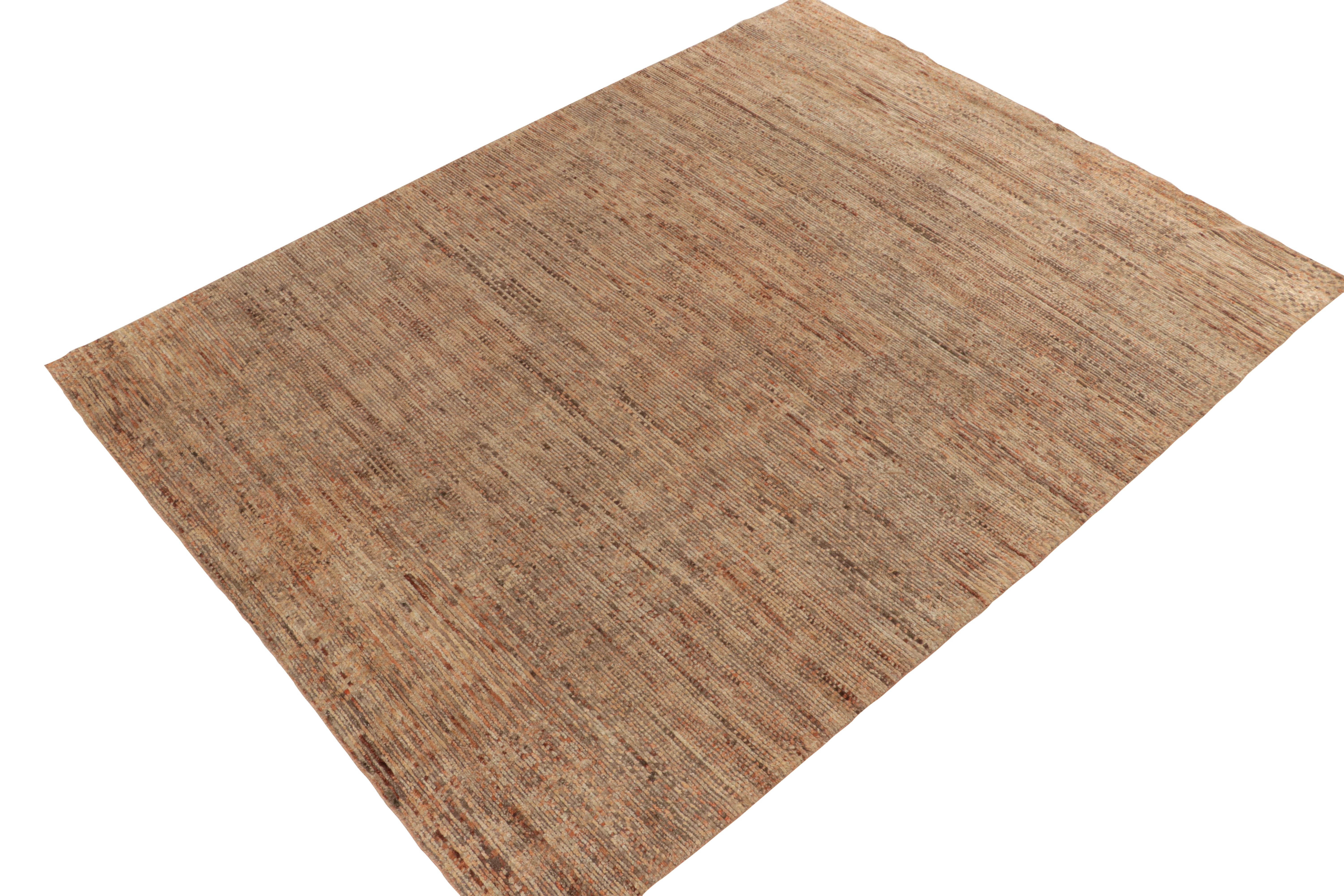 Indian Rug & Kilim’s Modern Textural Rug in Beige-Brown and Orange Striae Patterns For Sale