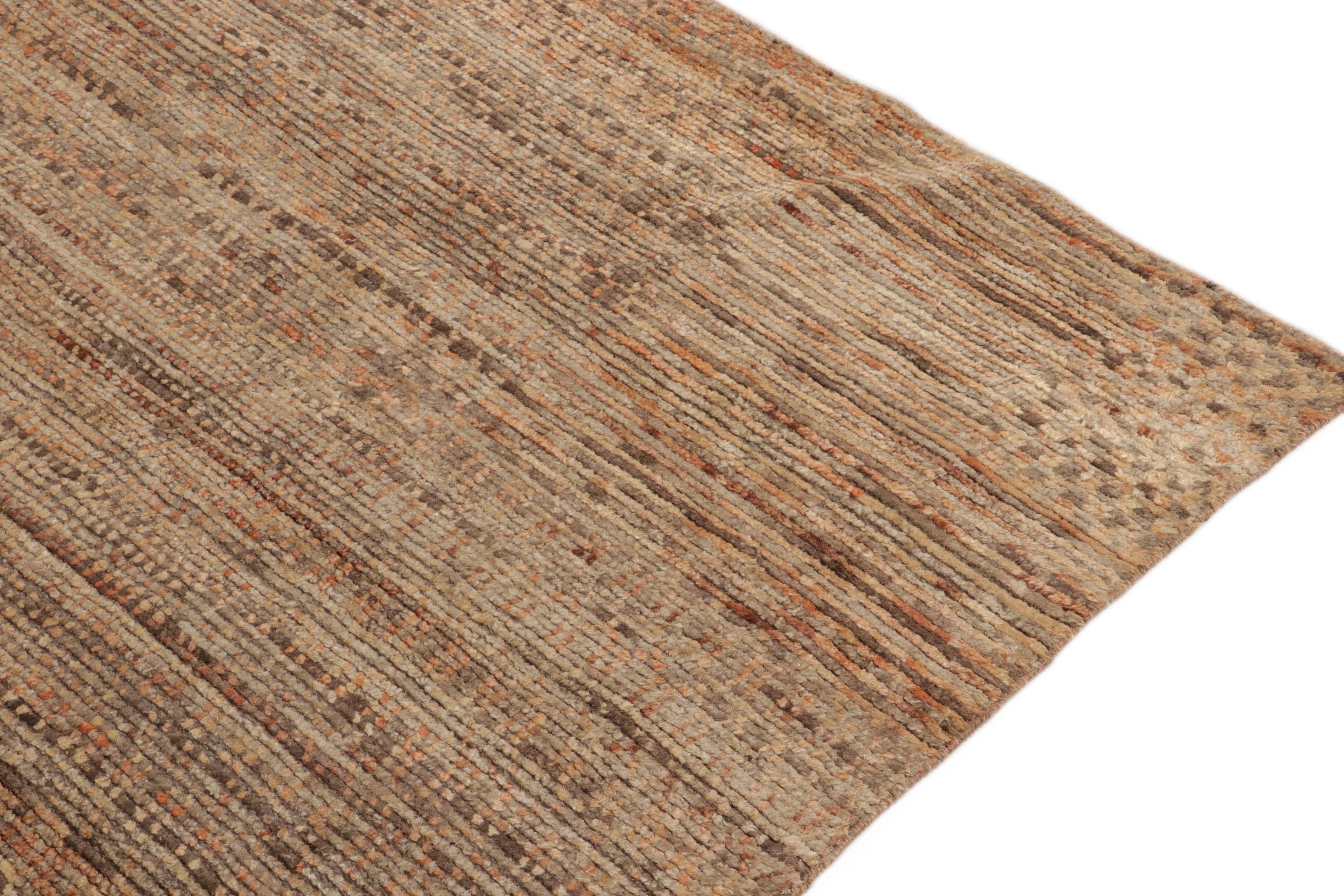 Contemporary Rug & Kilim’s Modern Textural Rug in Beige-Brown and Orange Striae Patterns For Sale