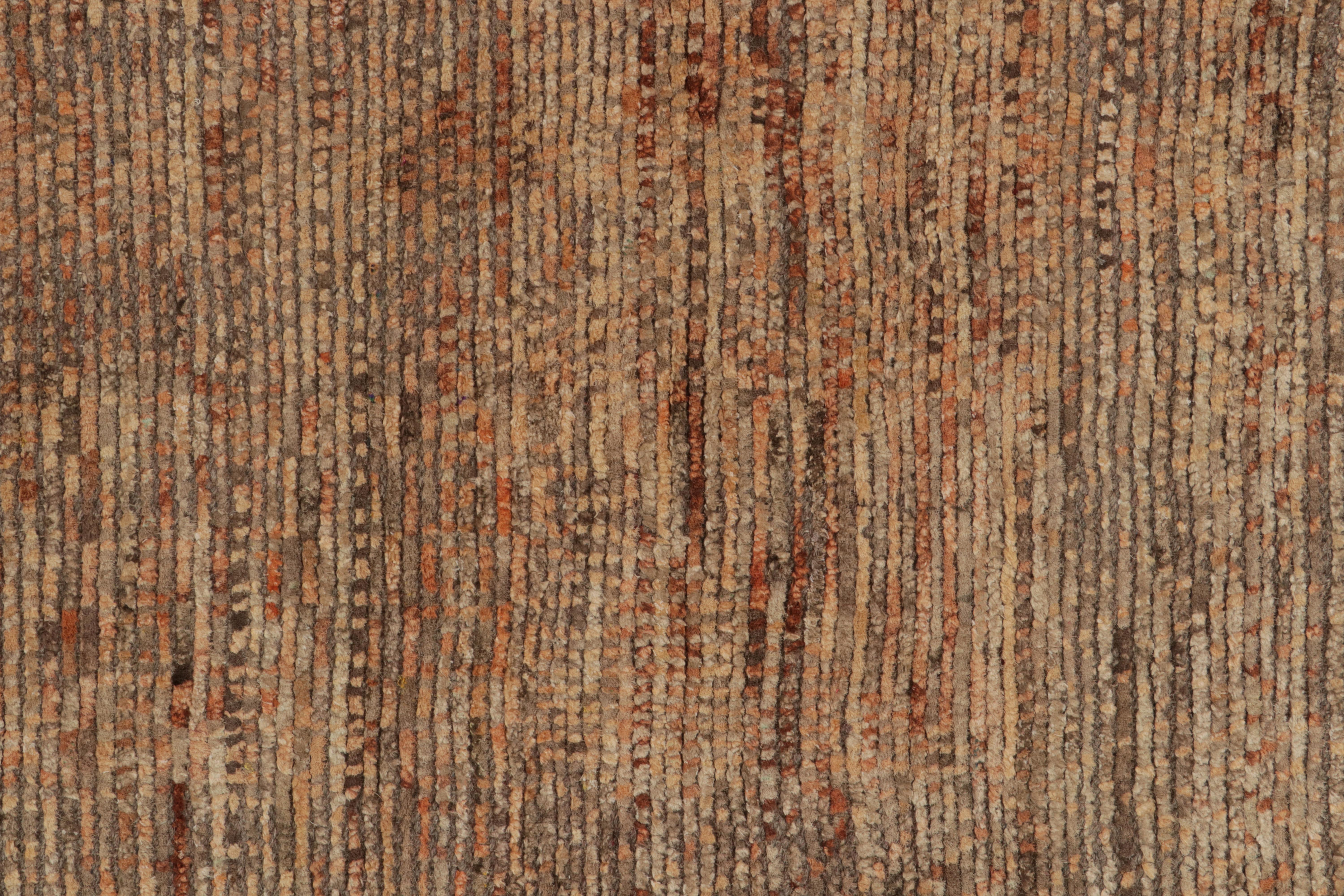 Rug & Kilim’s Modern Textural Rug in Beige-Brown and Orange Striae Patterns For Sale