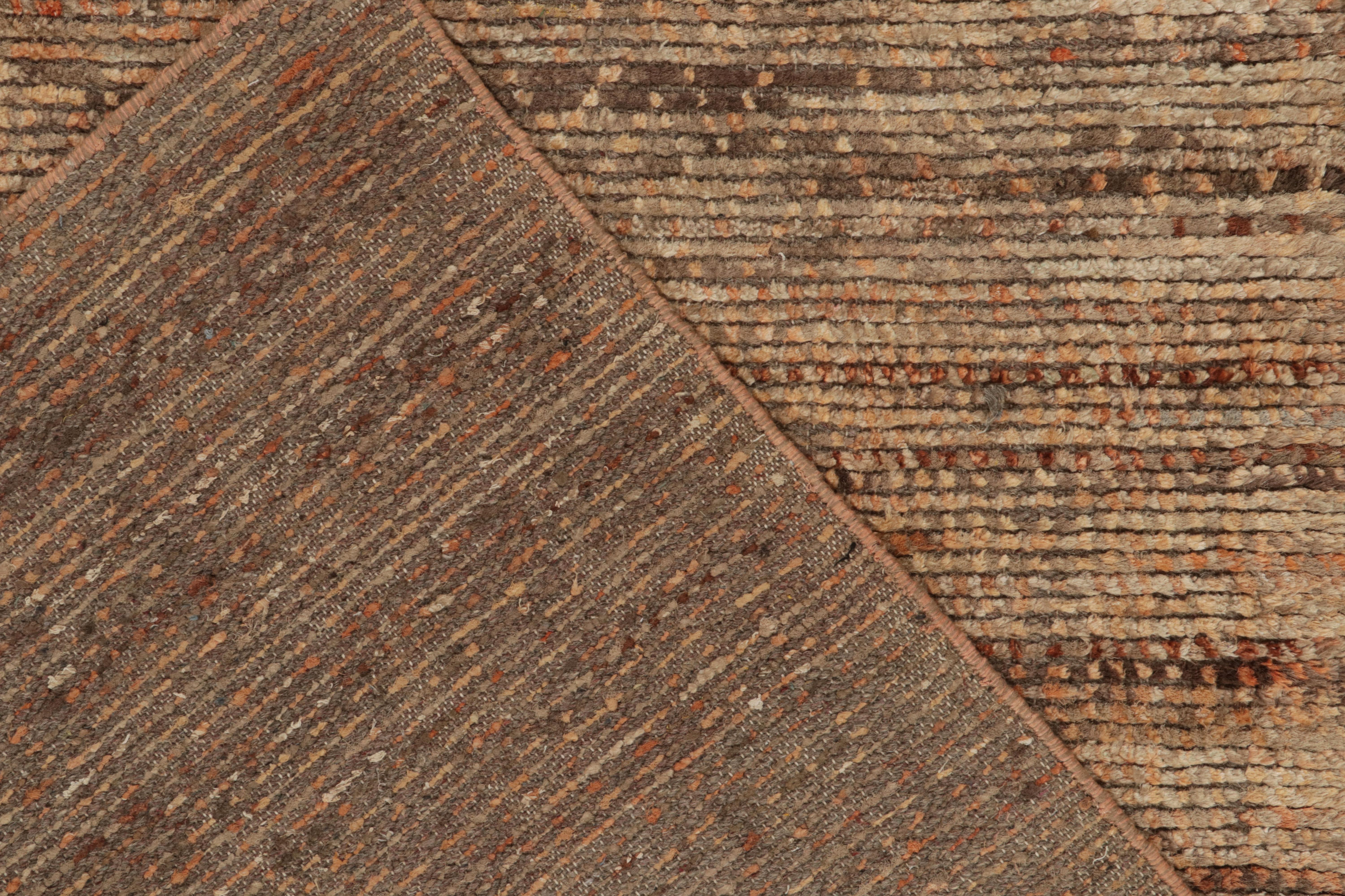 Wool Rug & Kilim’s Modern Textural Rug in Beige-Brown and Orange Striae Patterns For Sale