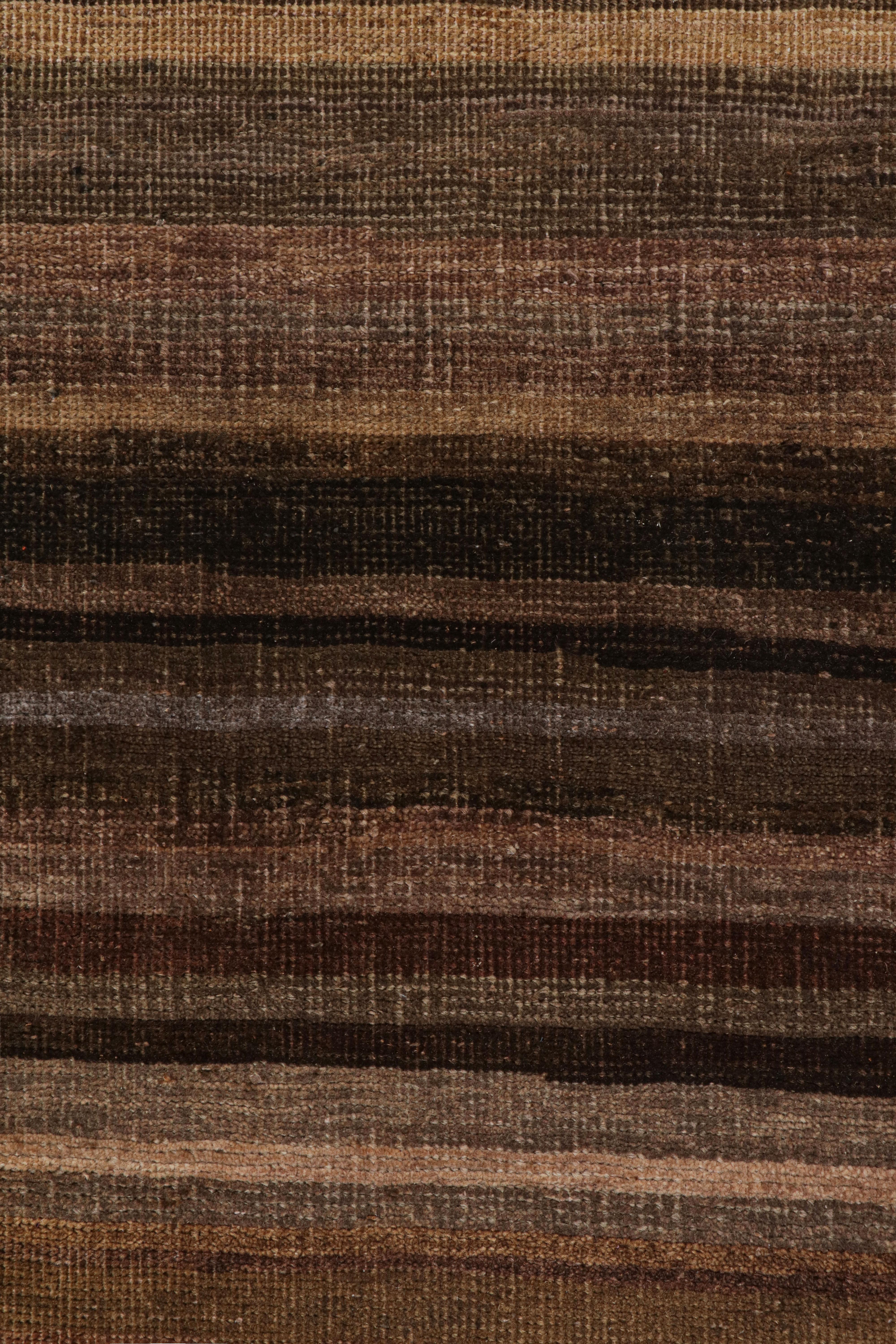 Contemporary Rug & Kilim’s Modern Textural Rug in Beige-Brown and Umber Stripes and Striae For Sale