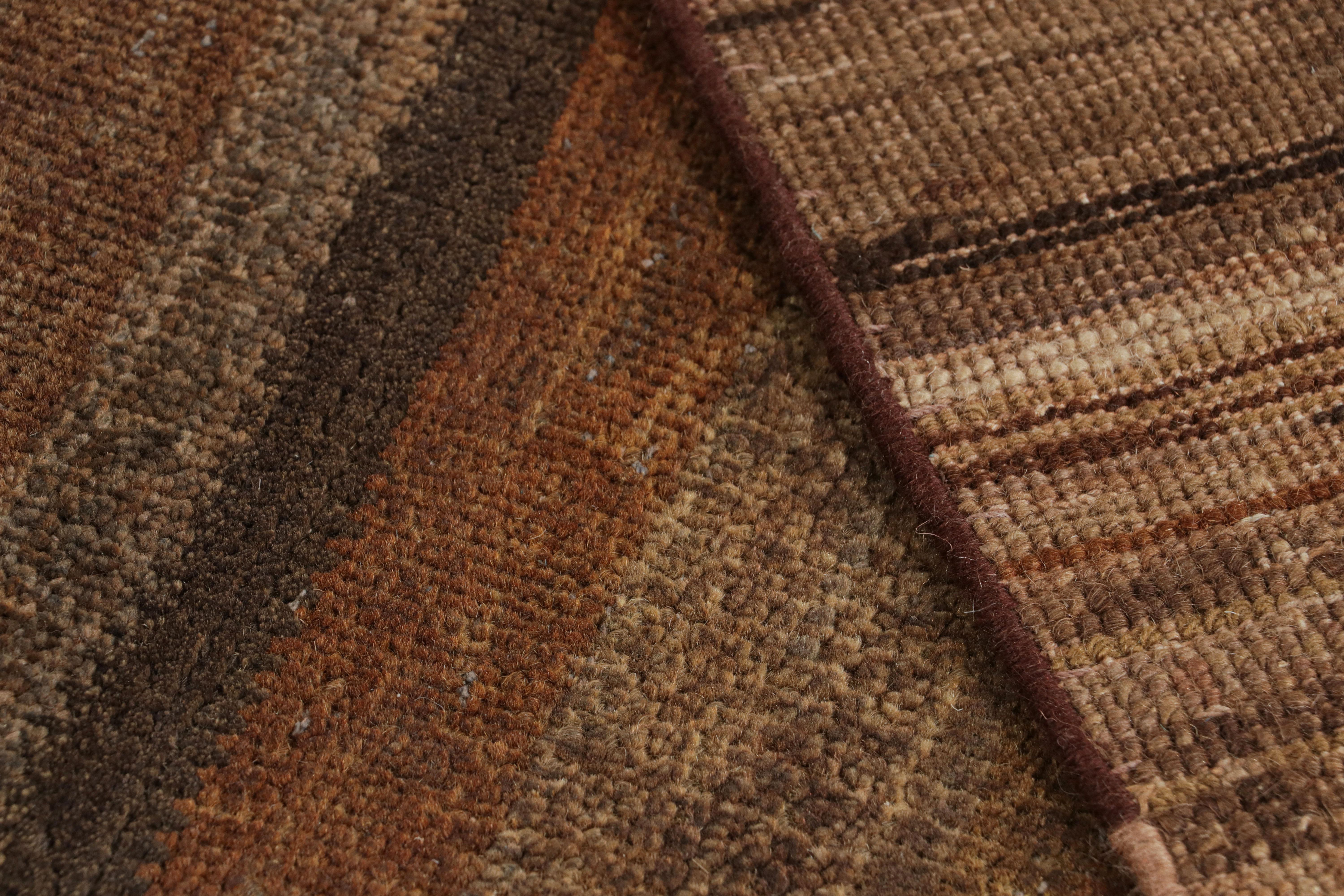 Wool Rug & Kilim’s Modern Textural Rug in Beige-Brown and Umber Stripes and Striae For Sale