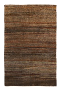 Rug & Kilim: Tappeto moderno a righe e strisce beige-marrone e umbro
