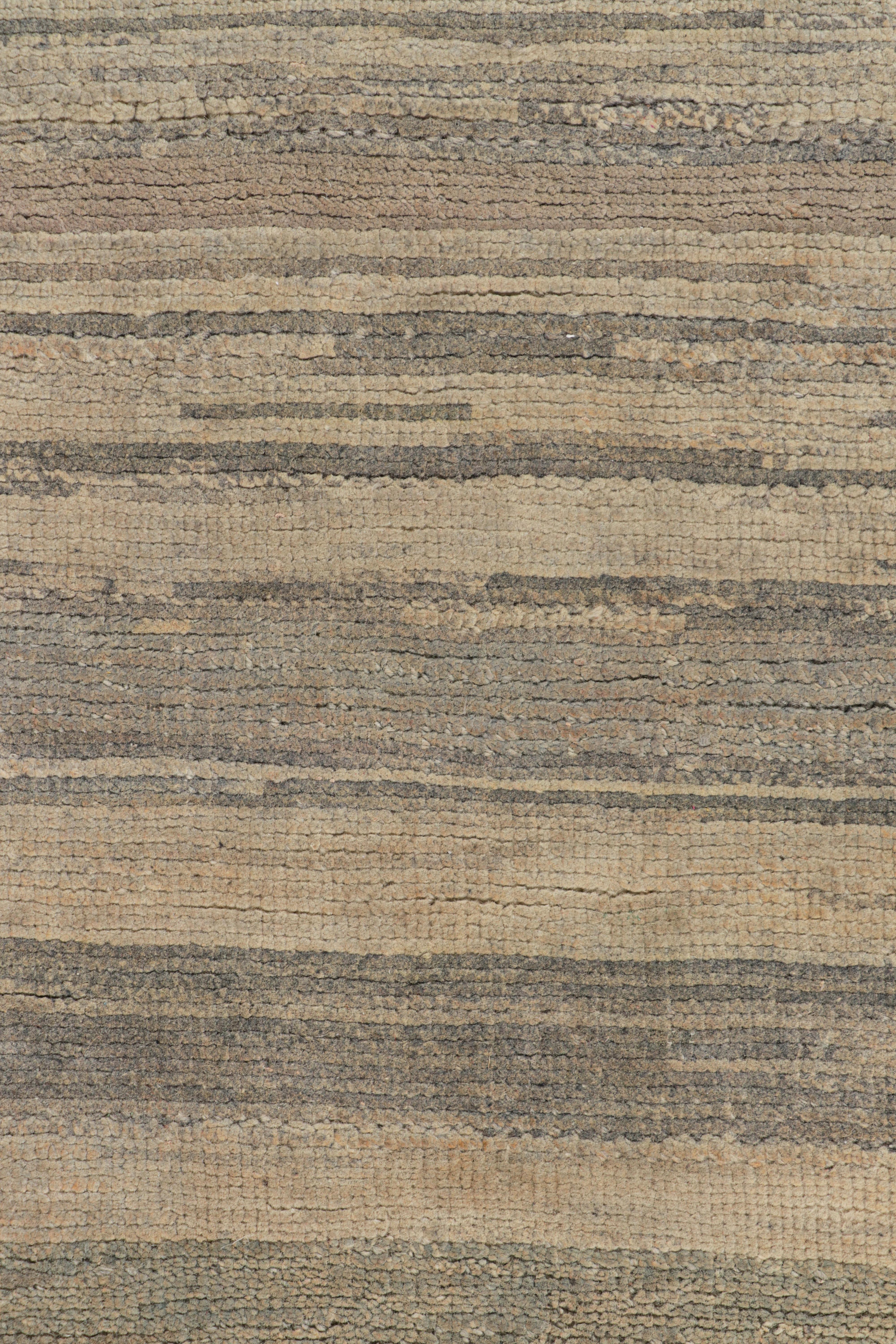 Indian Rug & Kilim’s Modern Textural Rug in Beige-Brown Geometric Stripes and Striae For Sale