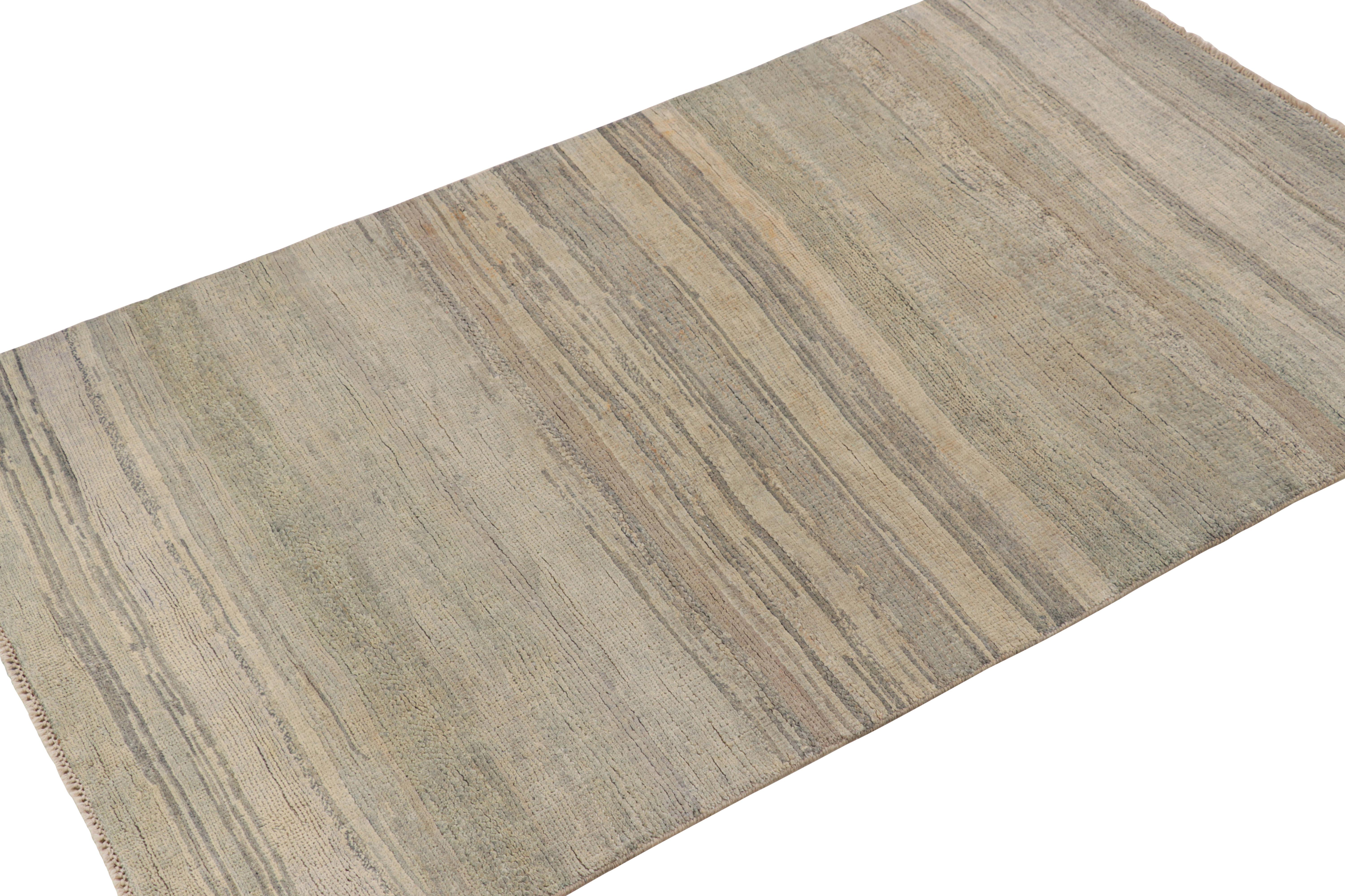 Hand-Knotted Rug & Kilim’s Modern Textural Rug in Beige-Brown Geometric Stripes and Striae For Sale
