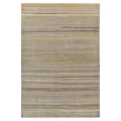 Rug & Kilim's Modern Textural Rug in Beige, Gray and Blue Stripes and Striae (Tapis à rayures beige, gris et bleu)