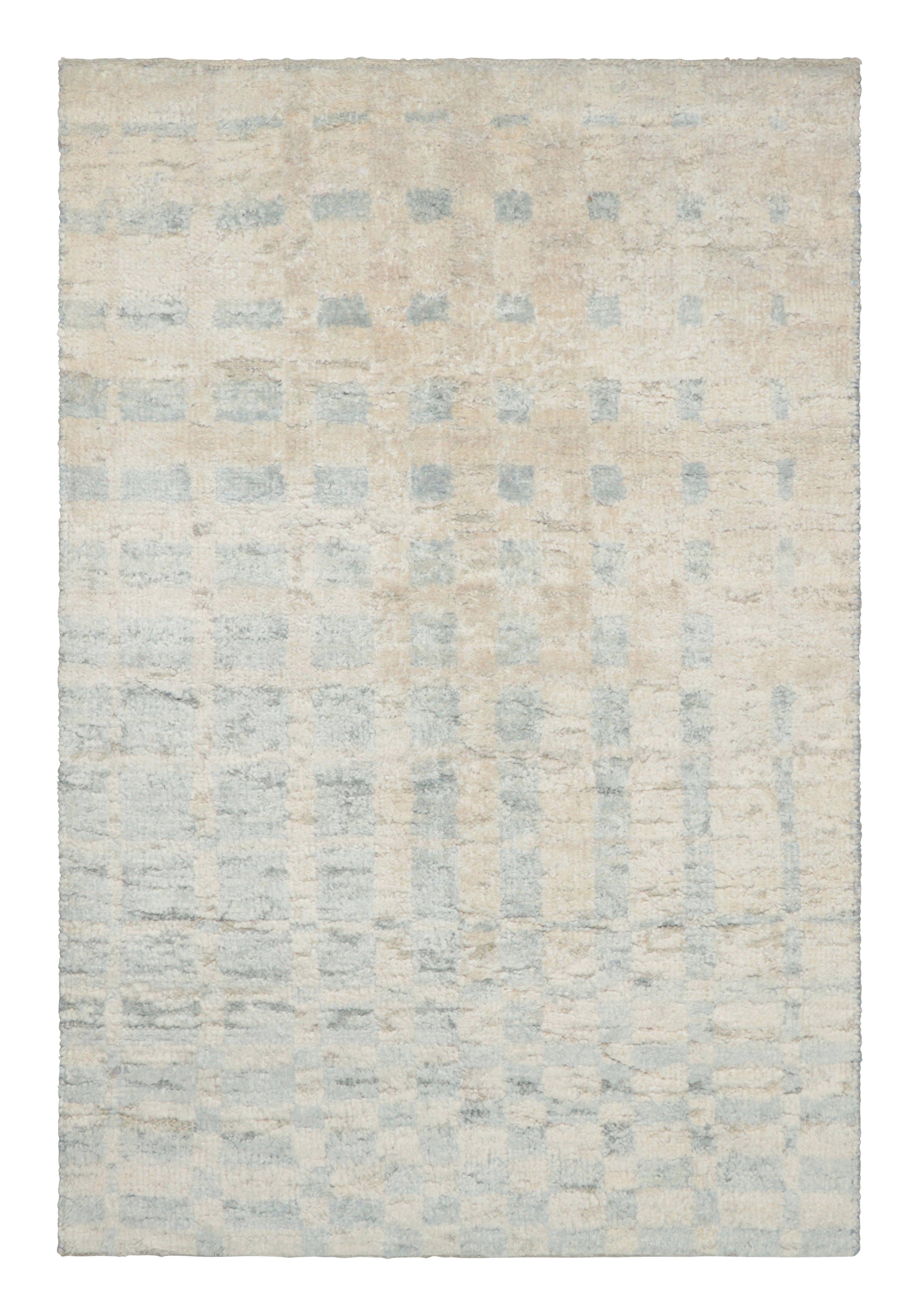 Rug & Kilim's Modern Textural Rug in Blue and Beige Geometric Pattern