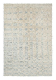 Rug & Kilim's Modern Textural Rug in Blue and Beige Geometric Pattern