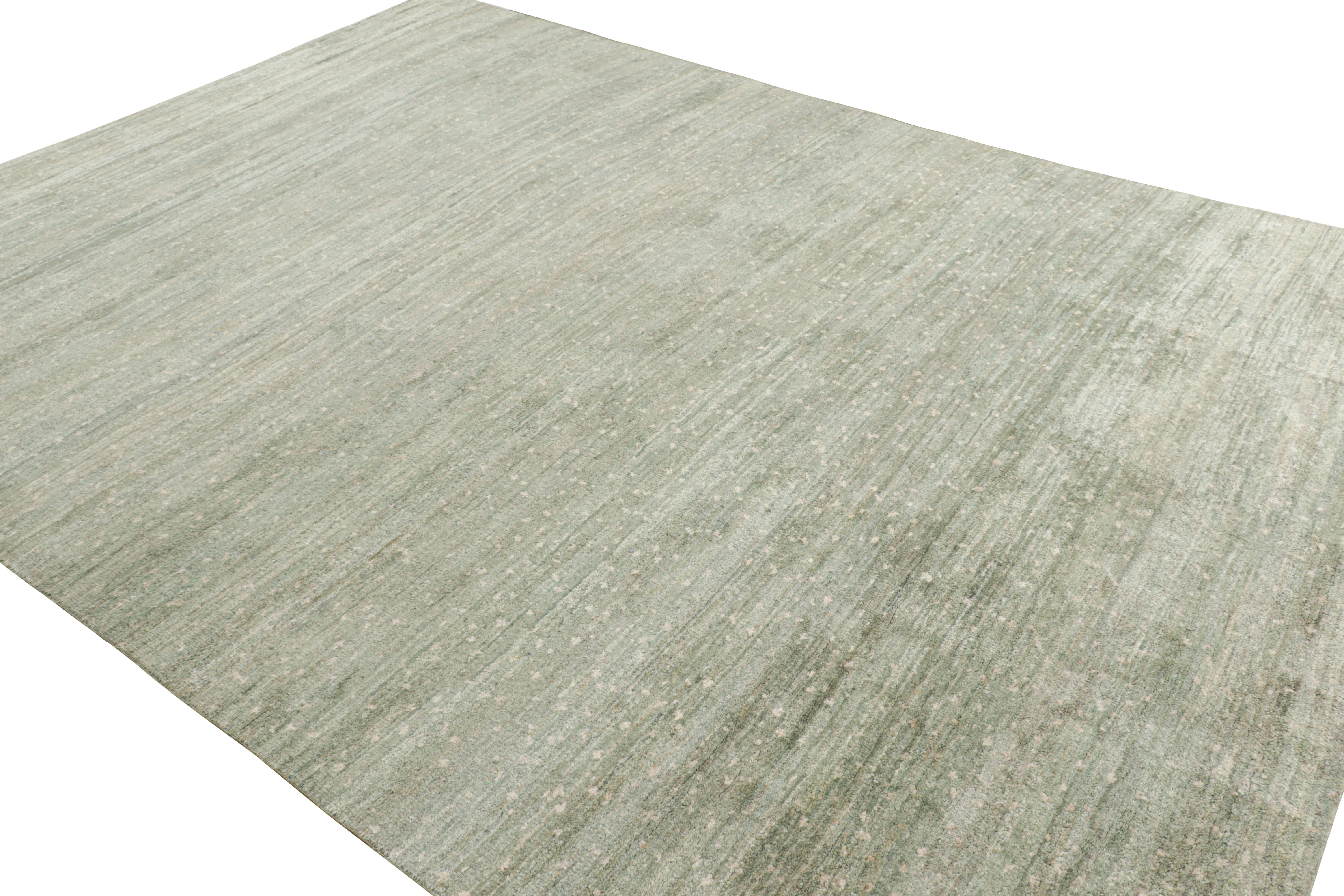 Hand-Knotted Rug & Kilim’s Modern Textural Rug in Blue and Beige Geometric Stripes and Striae For Sale