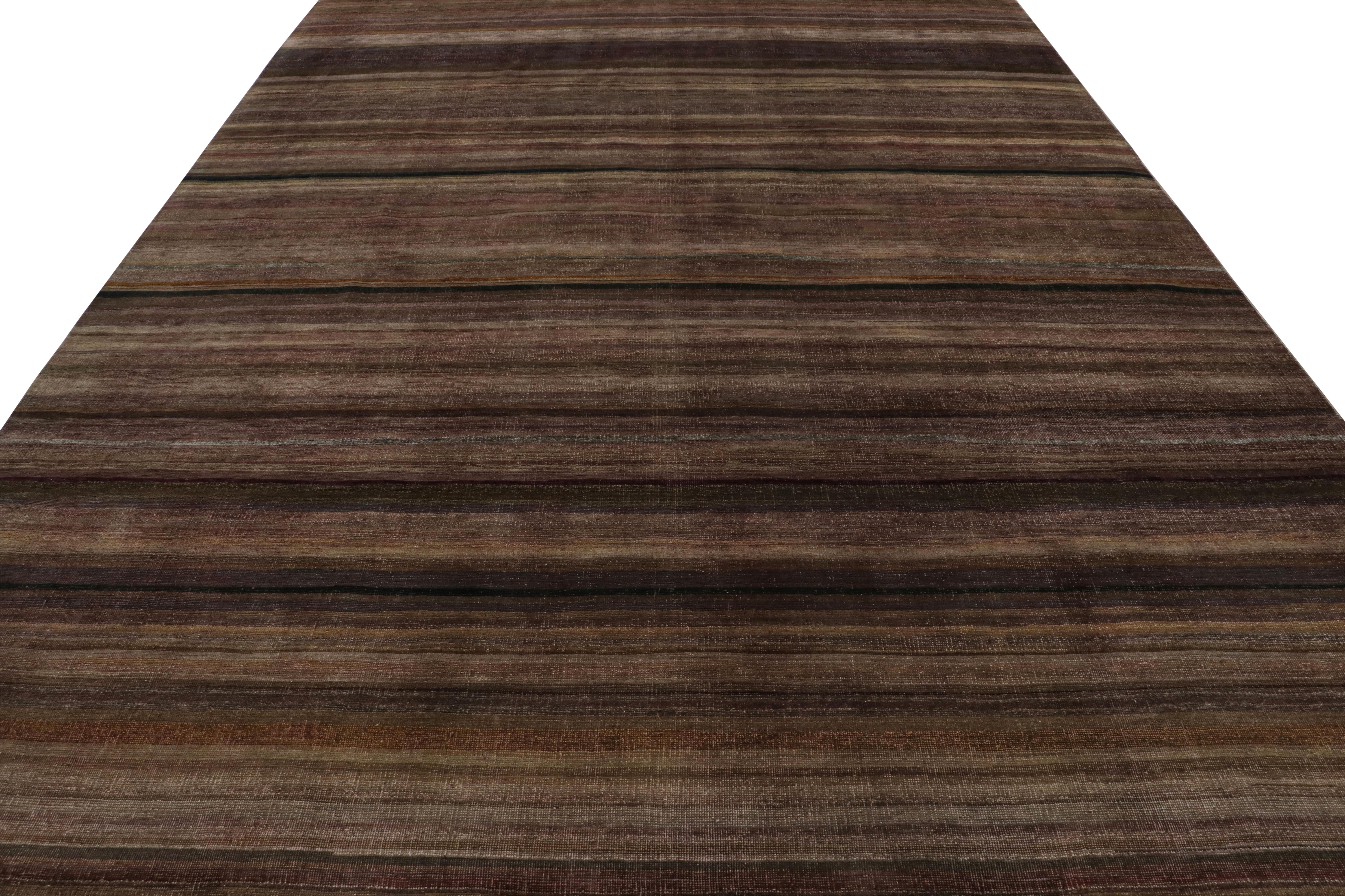 Rug & Kilim's Modern Modern Textural Rug in Brown and Purple Stripes and Striae (Tapis à rayures et à bandes marron et violet) Neuf - En vente à Long Island City, NY