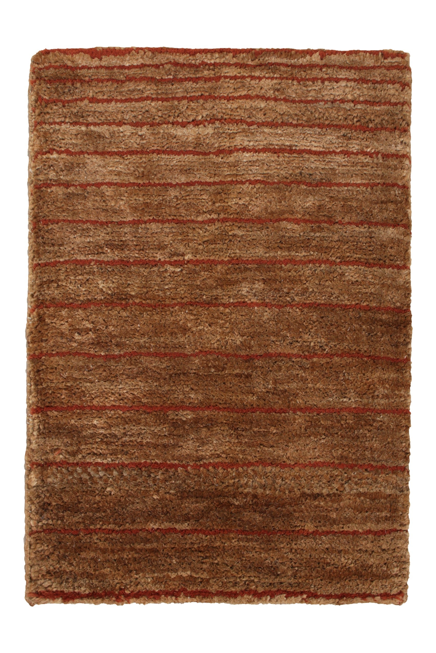 Rug & Kilim's Modern Textural Rug in Brown and Red with Striped Design