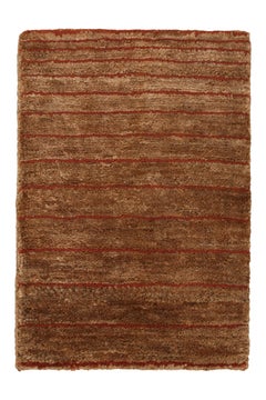 Rug & Kilim's Modern Textural Rug in Brown and Red with Striped Design