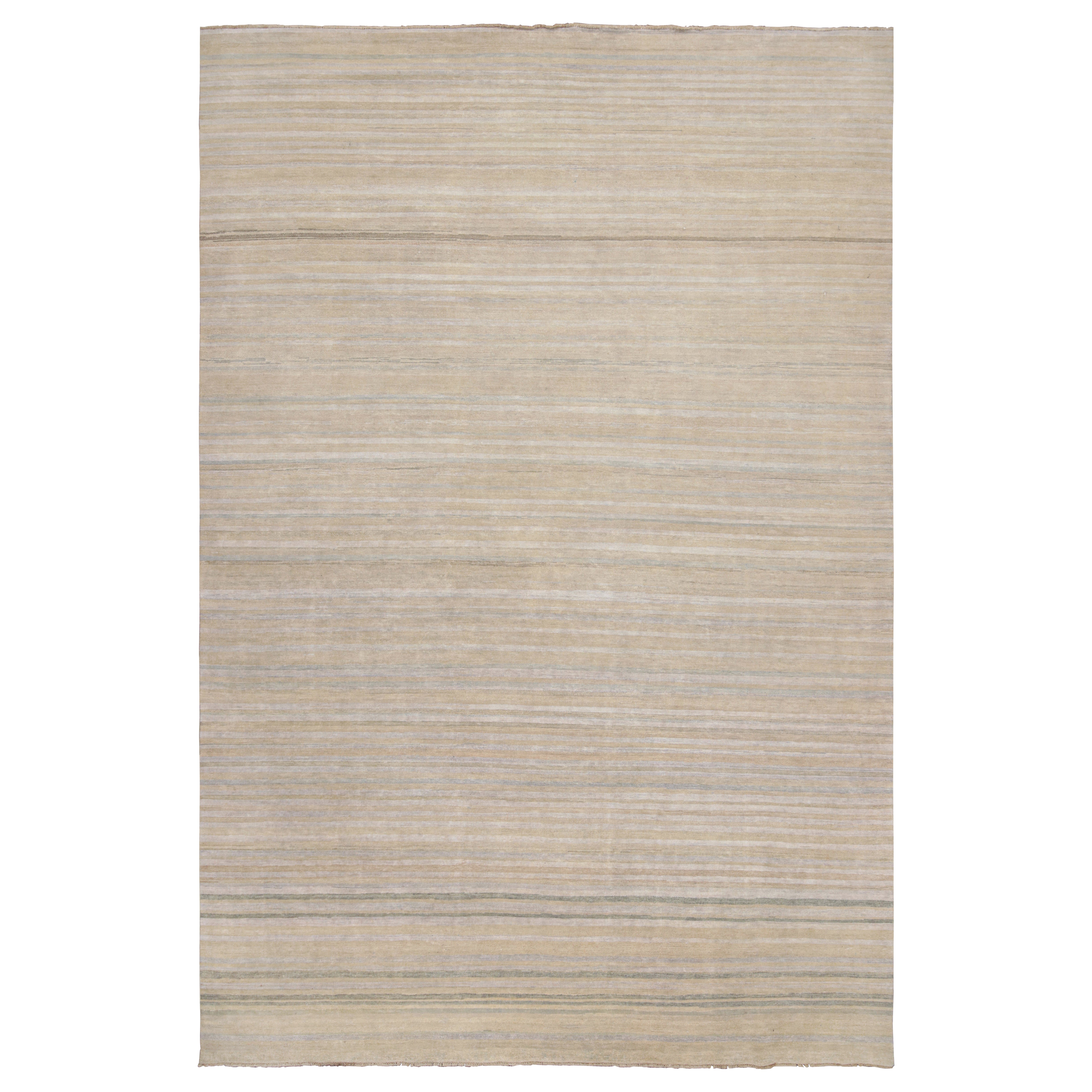 Rug
Kilim
s moderner Strukturteppich in cremefarbenem Beige und hellblauen Streifen