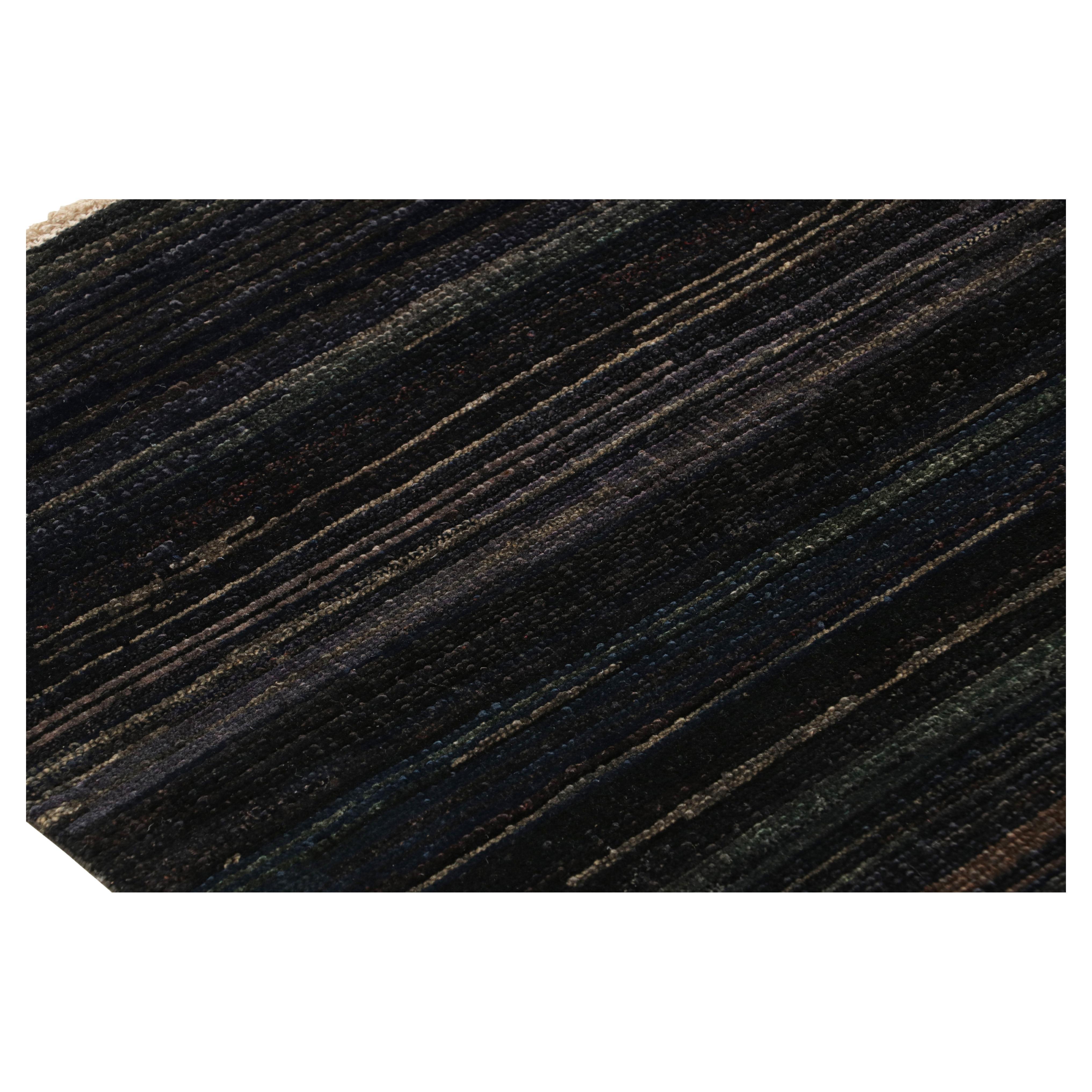 Rug & Kilim's Modern Textural Rug in Dunkelblau und Grisailles Streifen und Striae