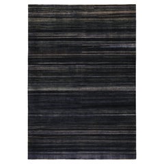 Rug & Kilim’s Modern Textural Rug in Dark Blue and Grisailles Stripes and Striae