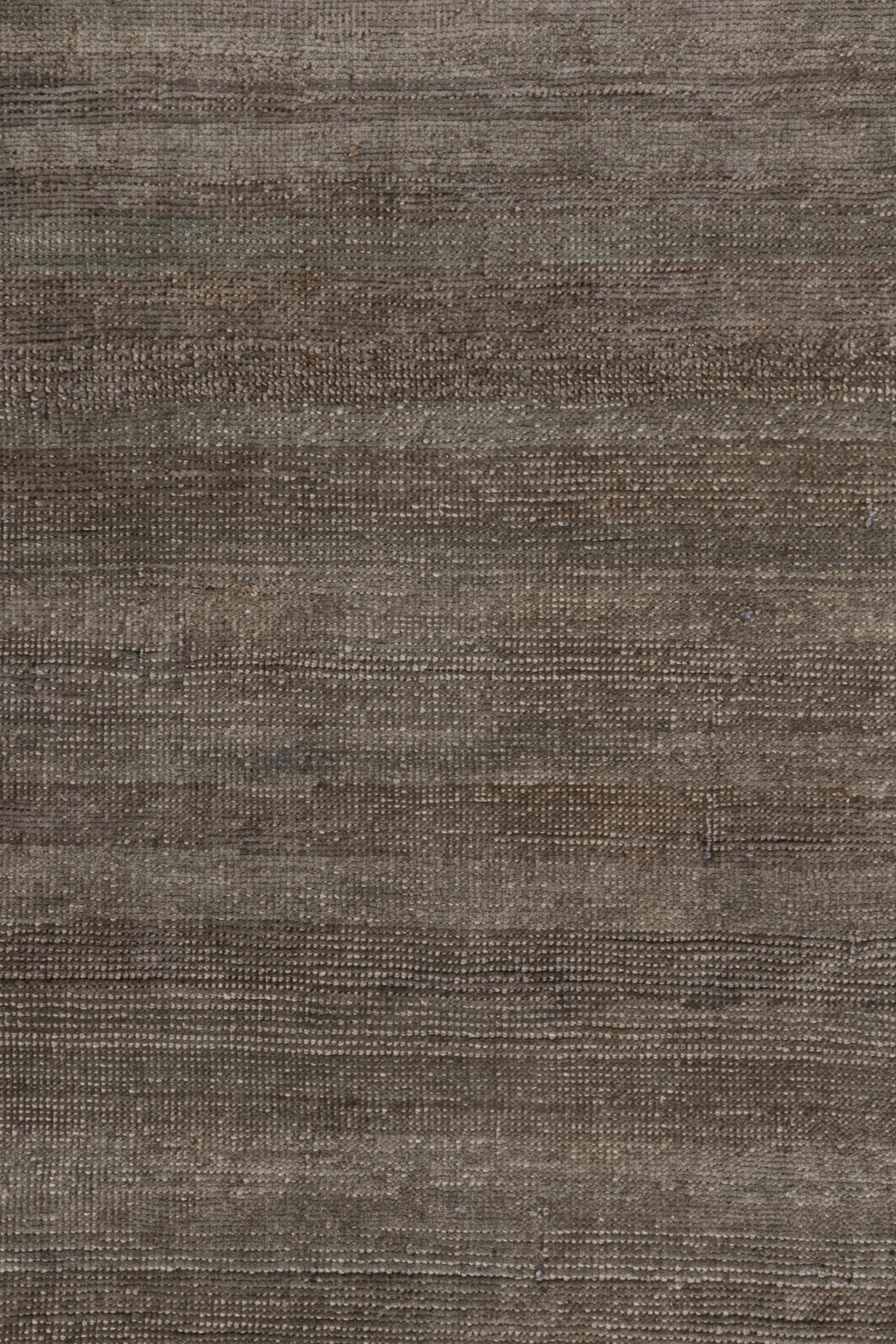 Indian Rug & Kilim’s Modern Textural Rug in Gray and Beige-Brown Stripes and Striae For Sale