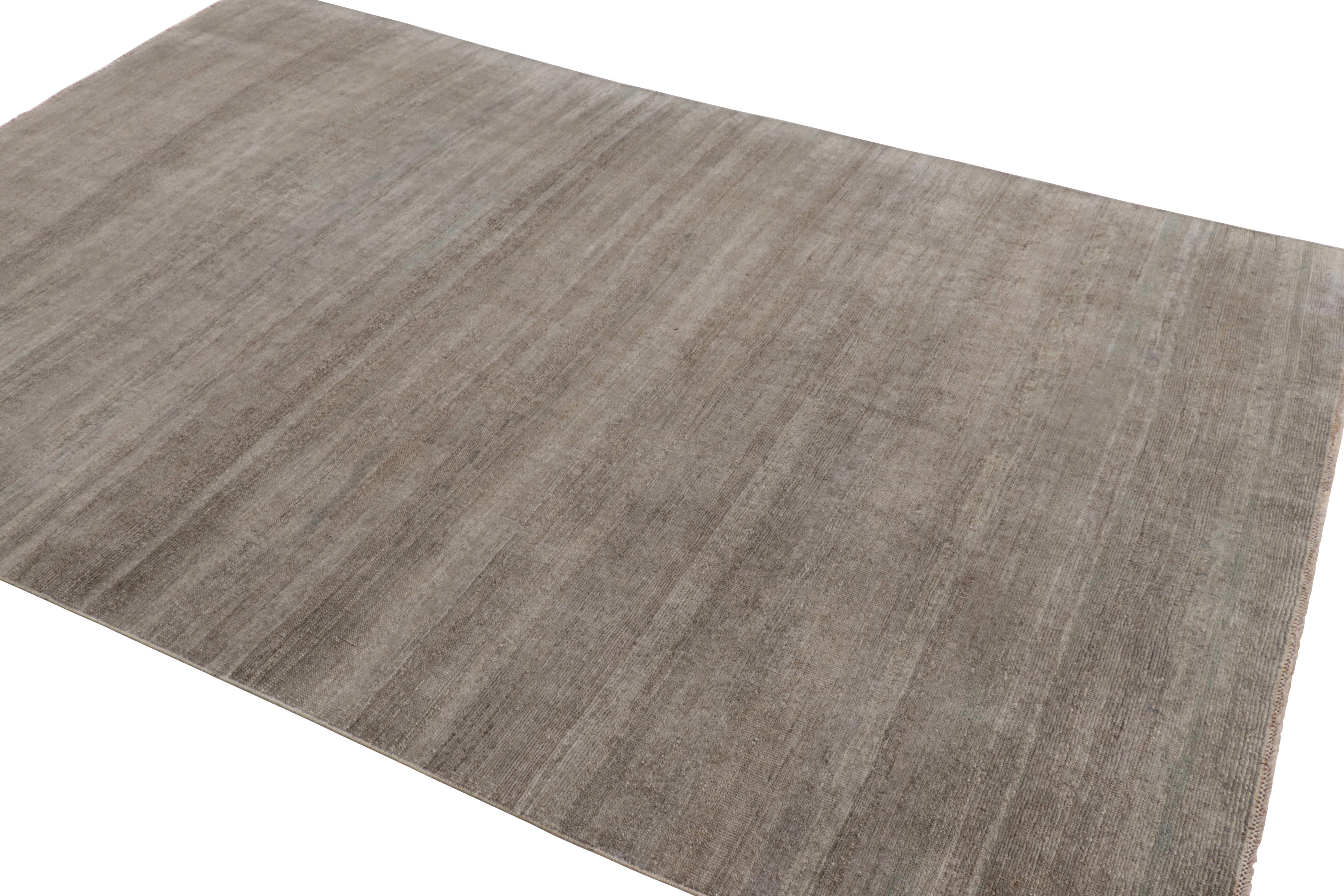 Hand-Knotted Rug & Kilim’s Modern Textural Rug in Gray and Beige-Brown Stripes and Striae For Sale