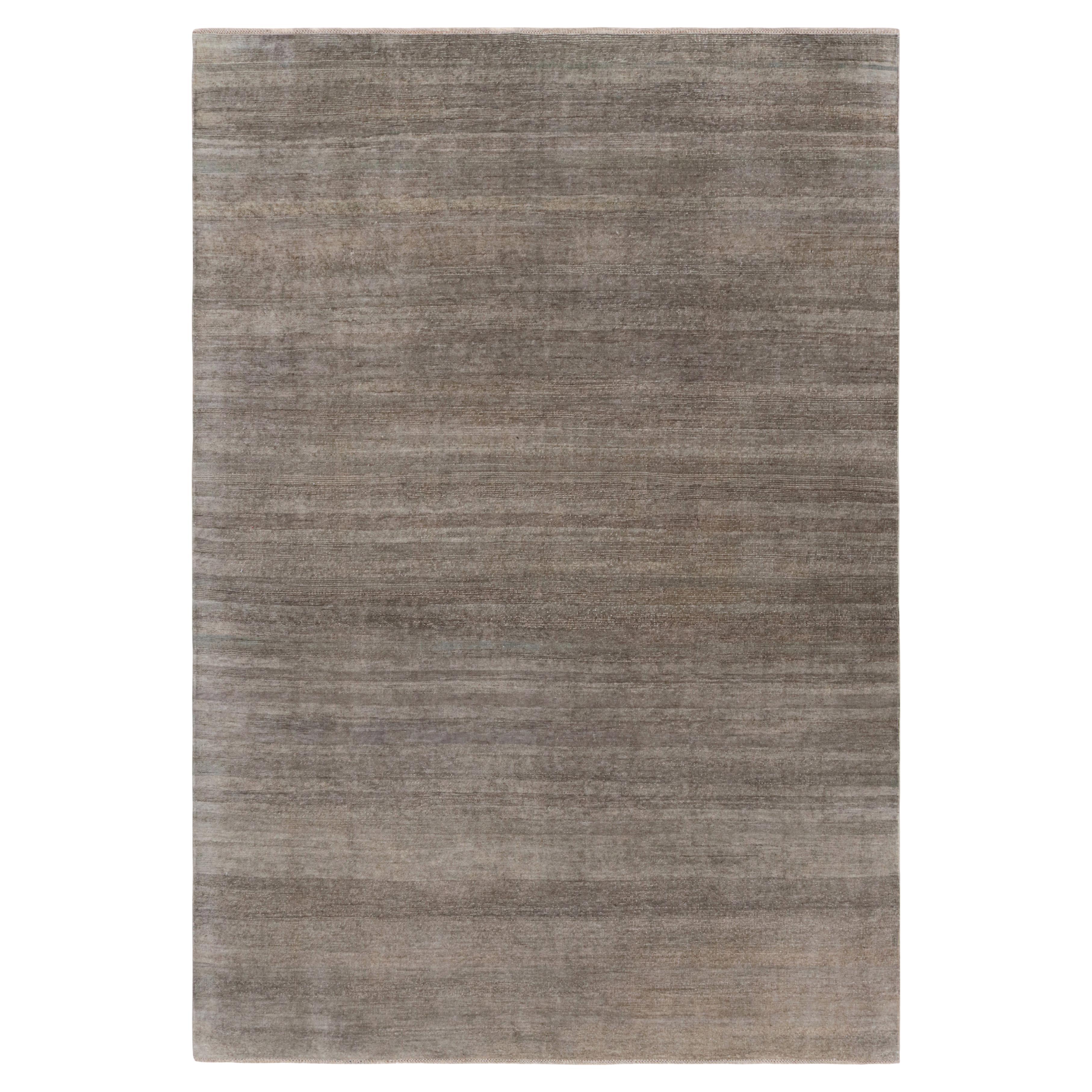 Rug & Kilim's Modern Textural Rug in Gray and Beige-Brown Stripes and Striae (Tapis à rayures et à bandes)