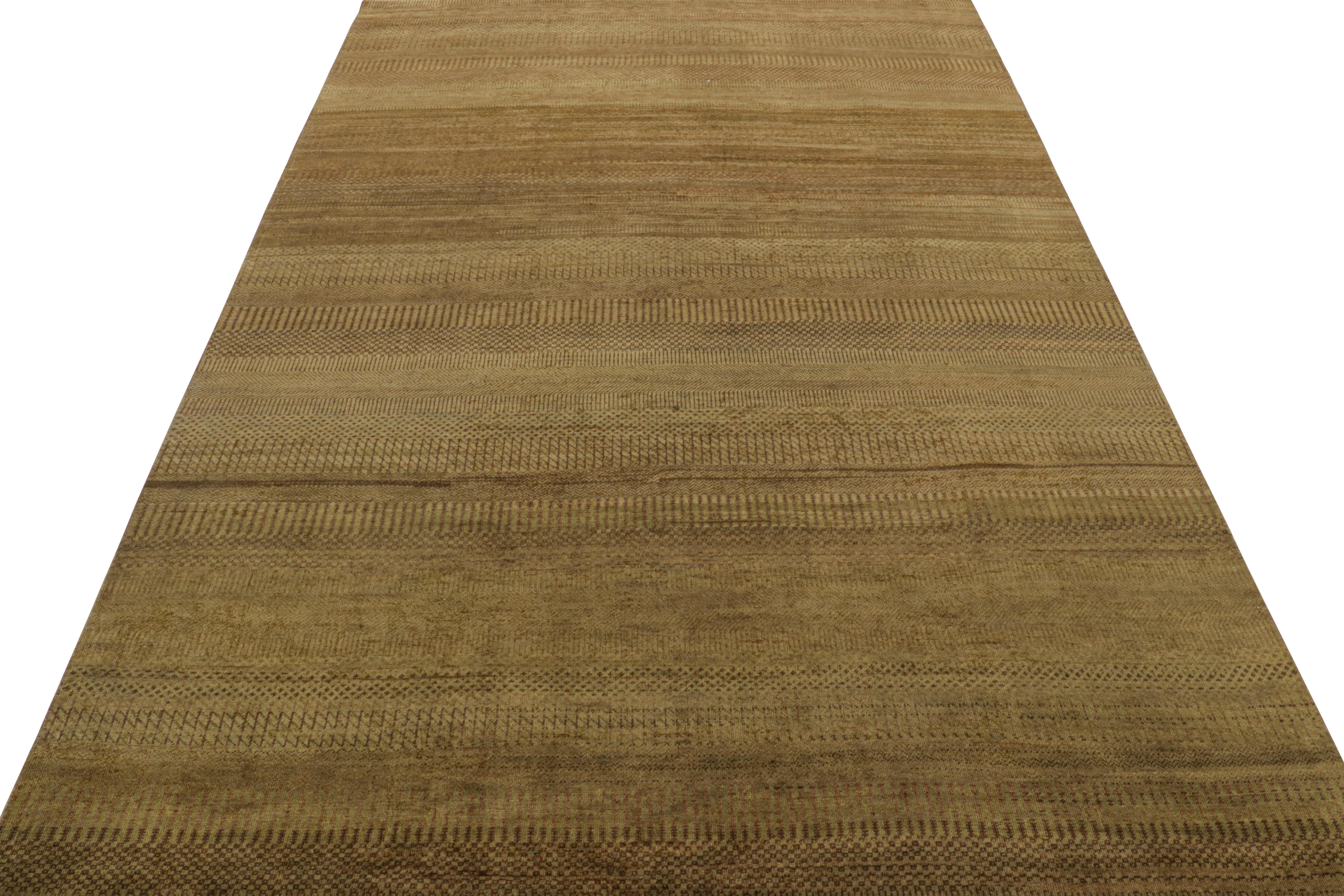 Hand-Knotted Rug & Kilim’s Modern Textural Rug in Green, Brown and Gold Stripes and Striae For Sale
