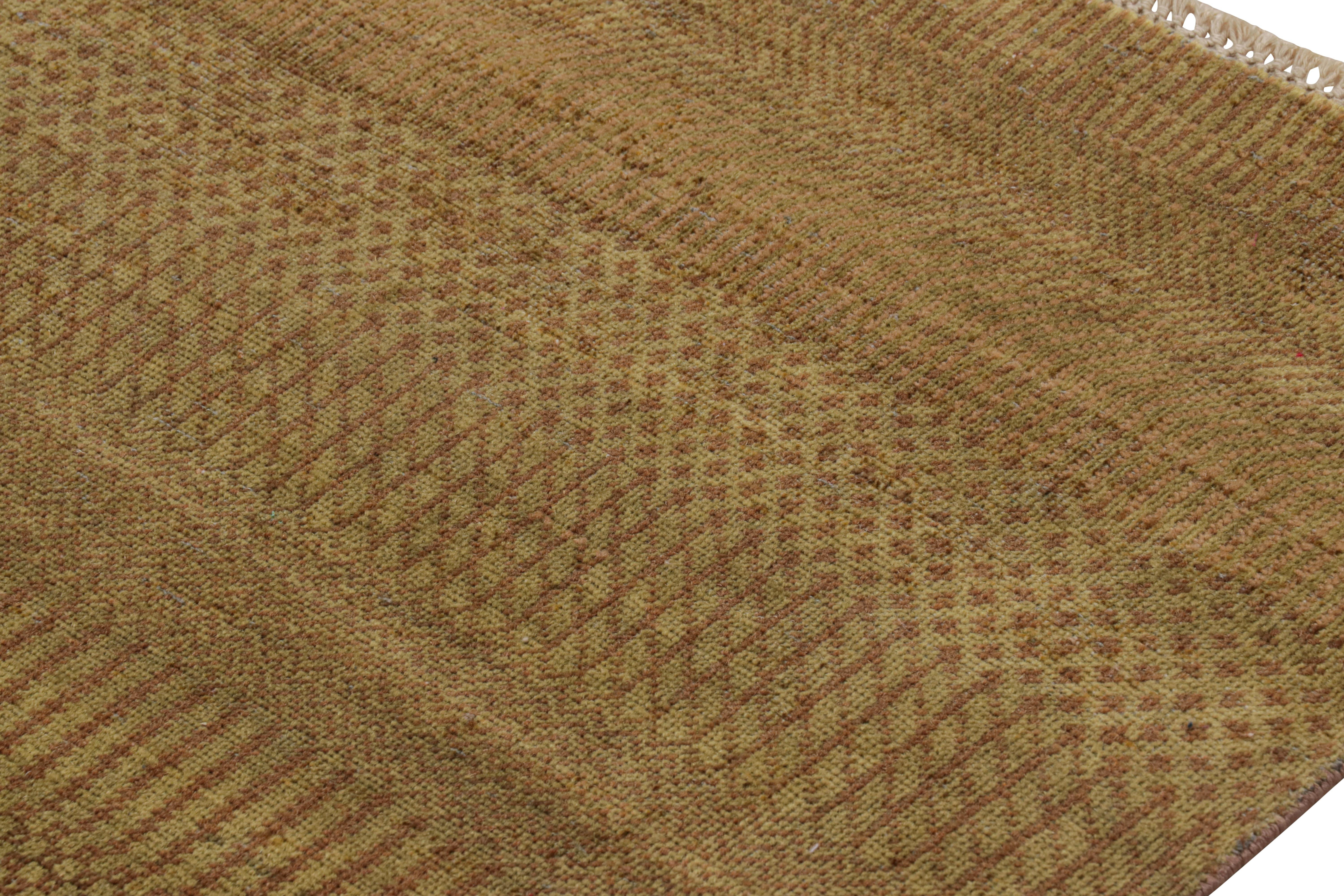 Contemporary Rug & Kilim’s Modern Textural Rug in Green, Brown and Gold Stripes and Striae For Sale