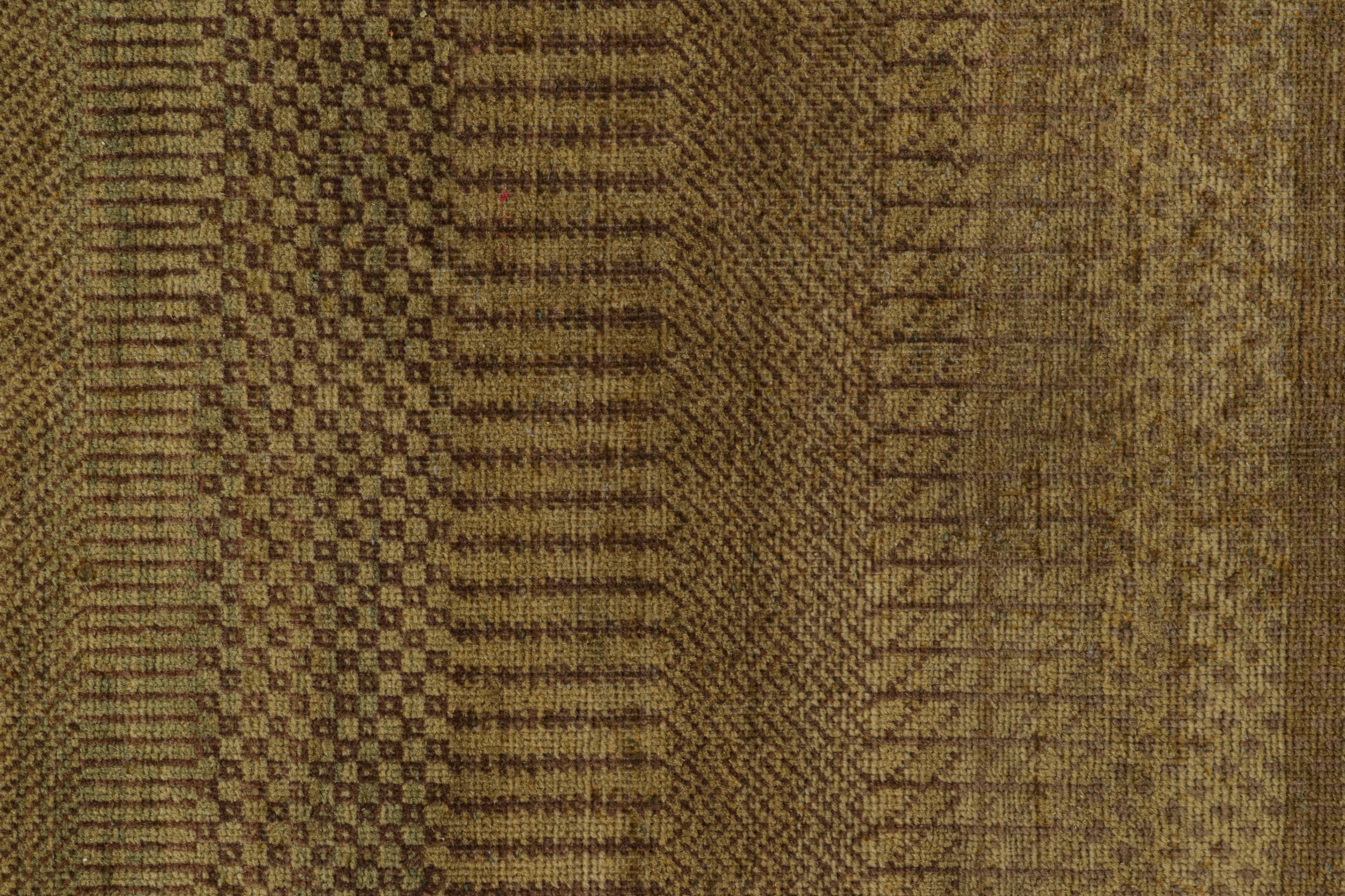 Rug & Kilim’s Modern Textural Rug in Green, Brown and Gold Stripes and Striae