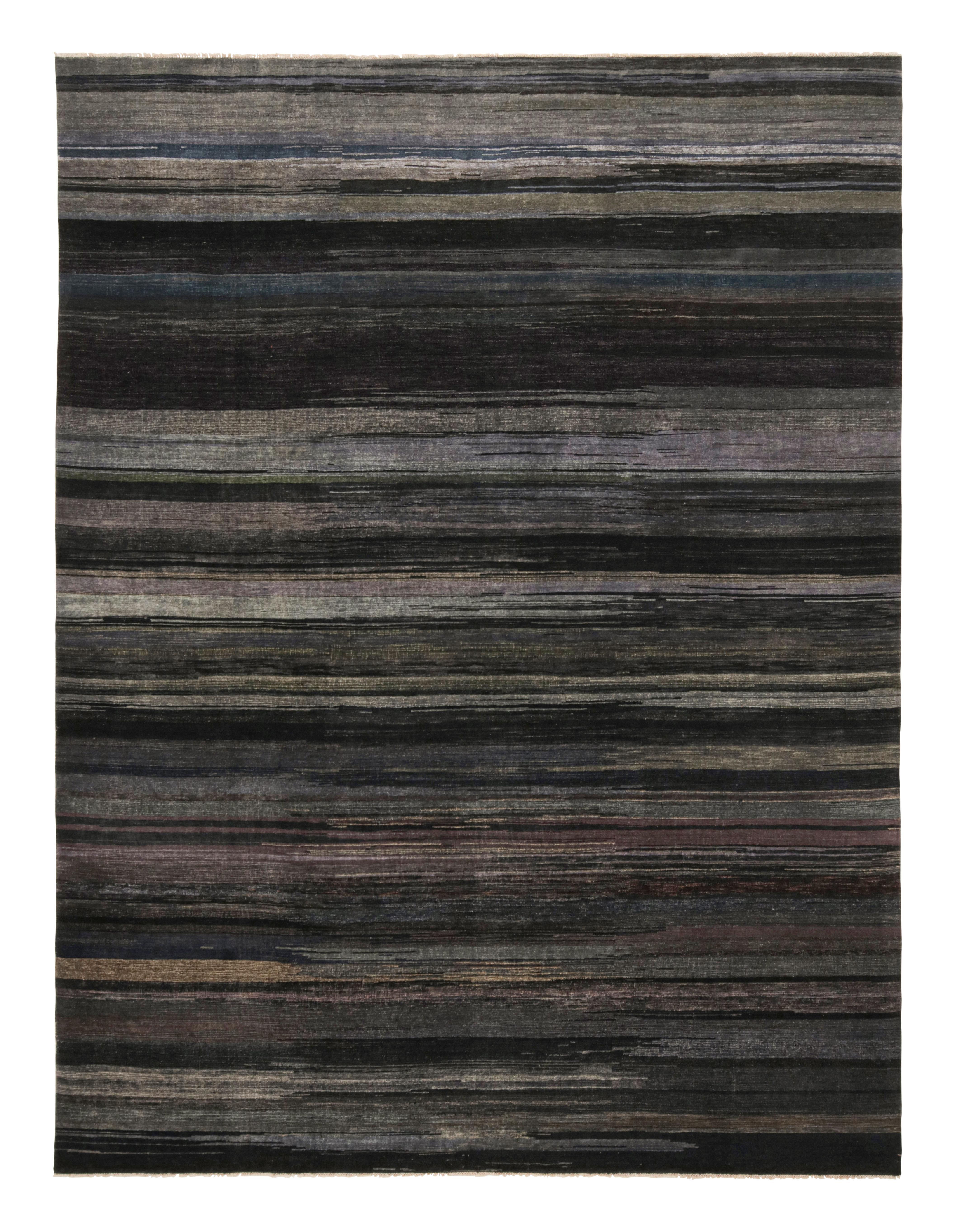 Indian Rug & Kilim’s Modern Textural Rug in Grisailles Tone Stripes and Striae For Sale
