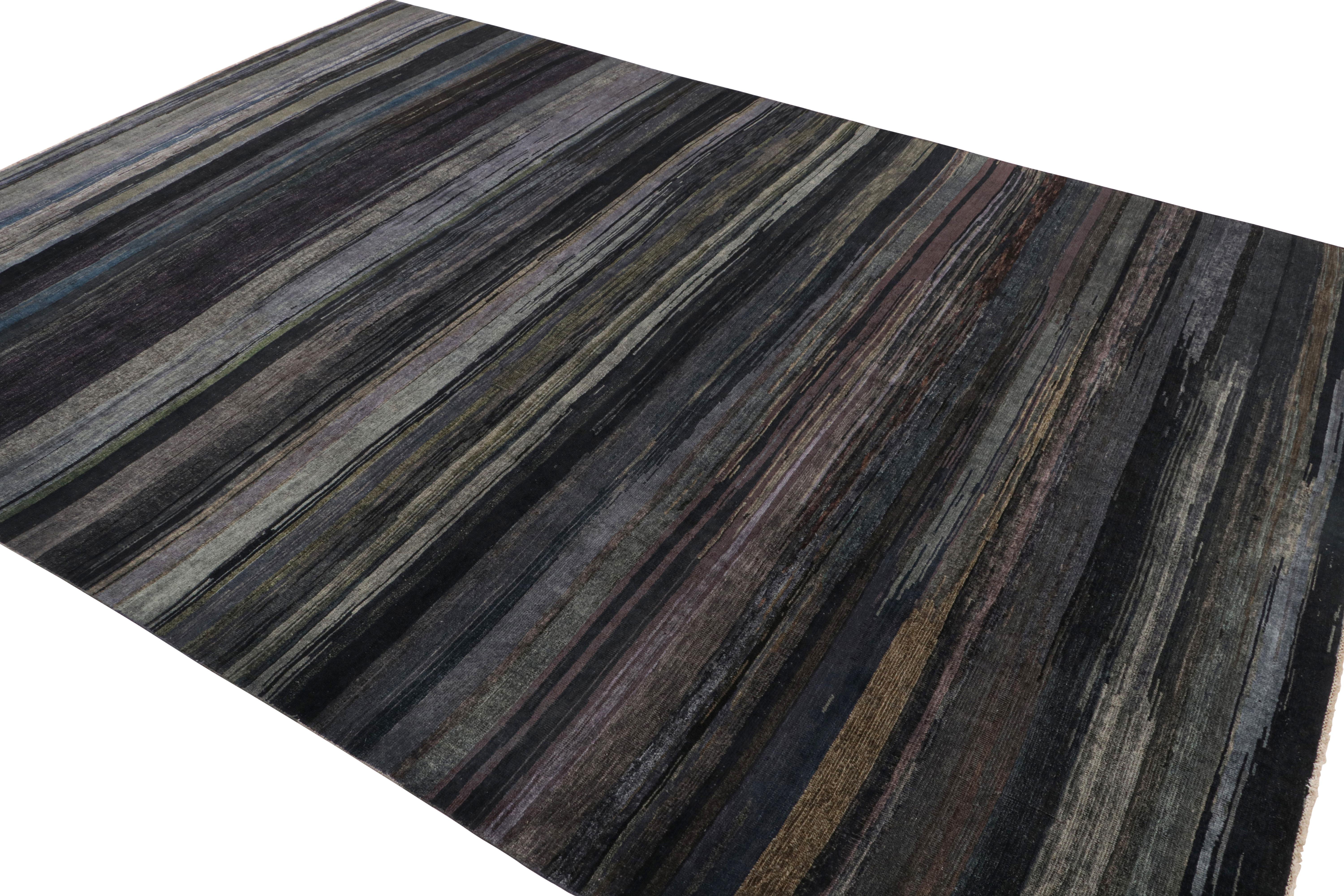 Hand-Knotted Rug & Kilim’s Modern Textural Rug in Grisailles Tone Stripes and Striae For Sale