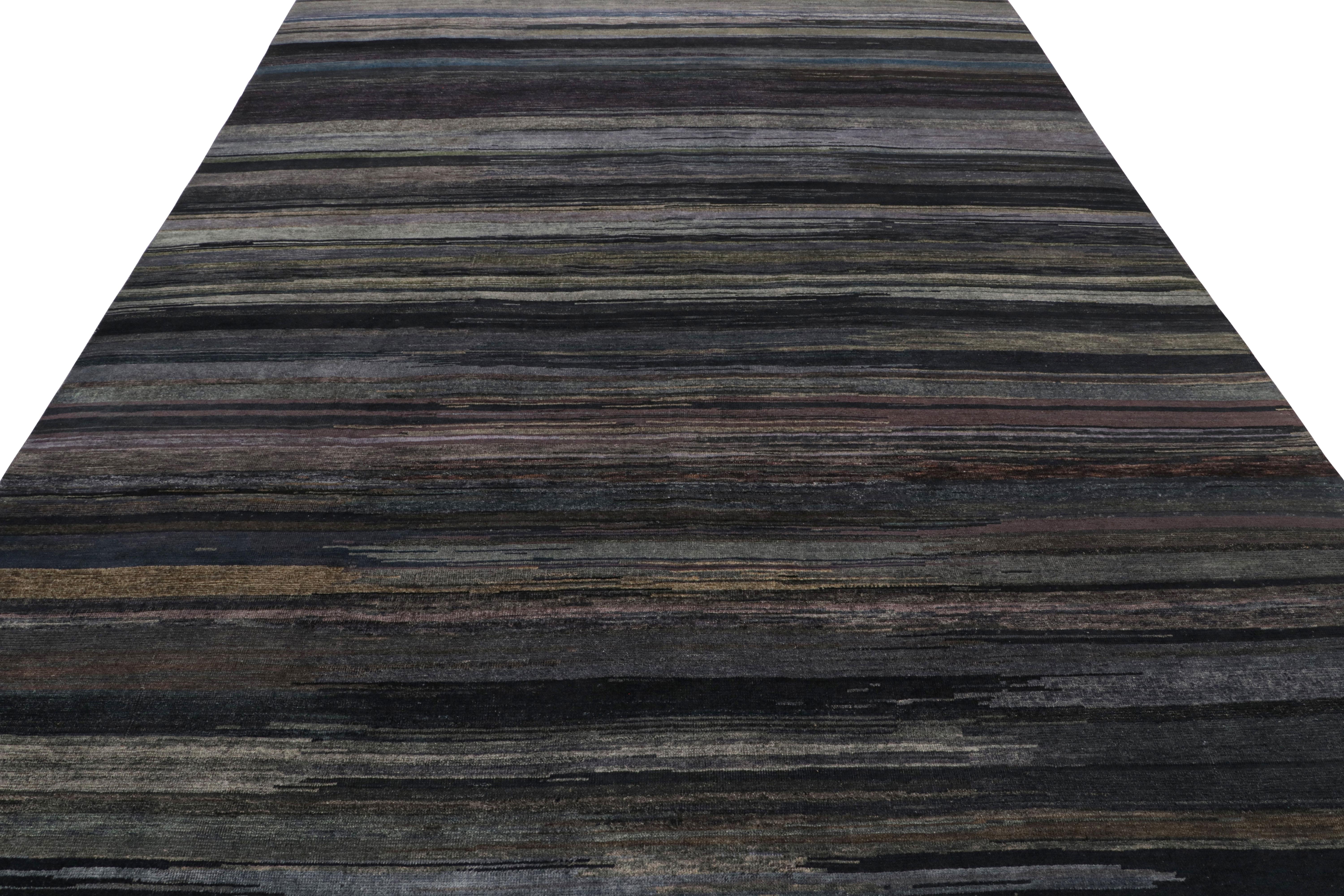 Rug & Kilim's Modern Textural Rug in Grisailles Tone Stripes and Striae (Handgeknüpft) im Angebot