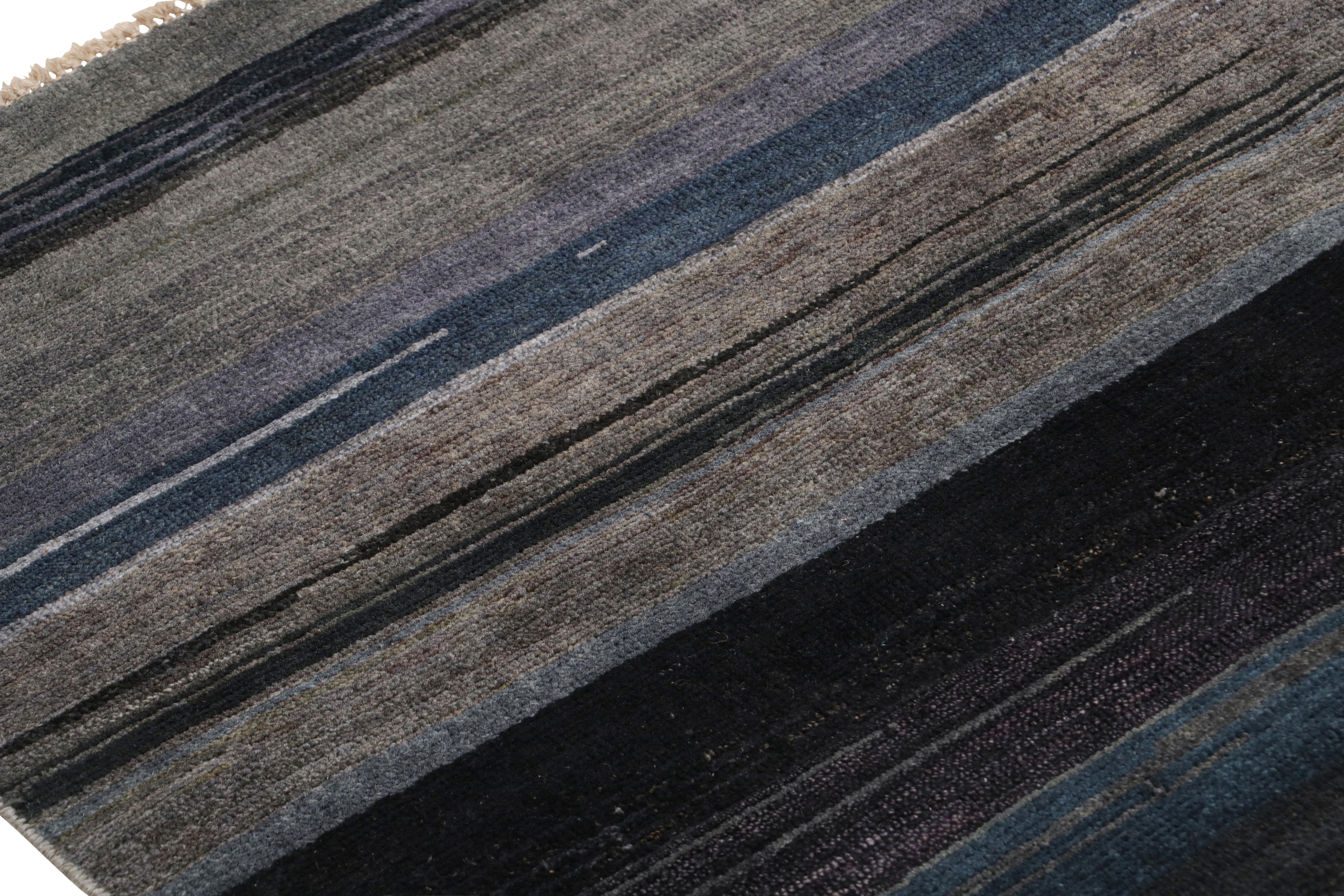 Contemporary Rug & Kilim’s Modern Textural Rug in Grisailles Tone Stripes and Striae For Sale