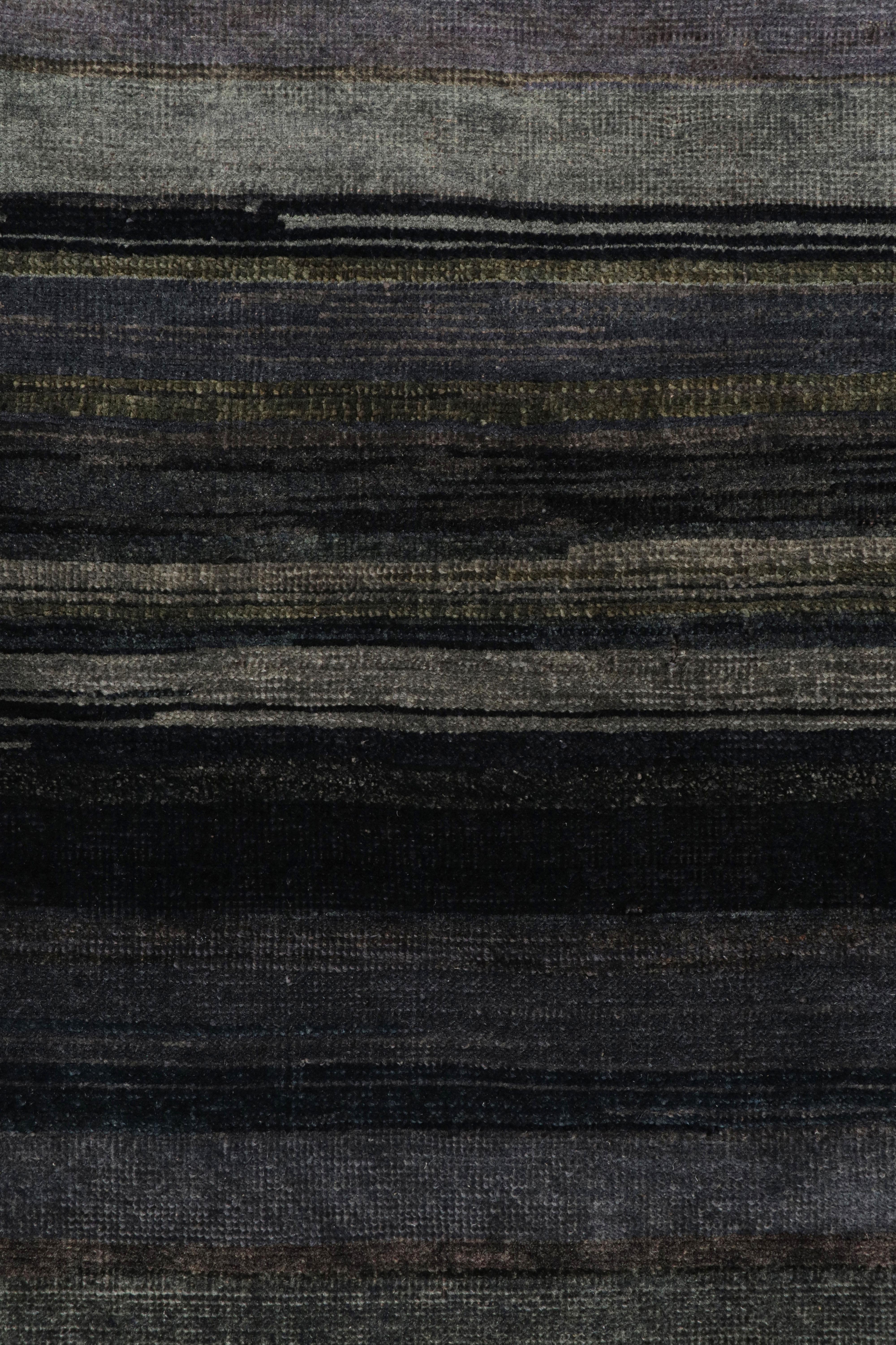 Rug & Kilim's Modern Textural Rug in Grisailles Tone Stripes and Striae (Tapis à rayures et à bandes) en vente