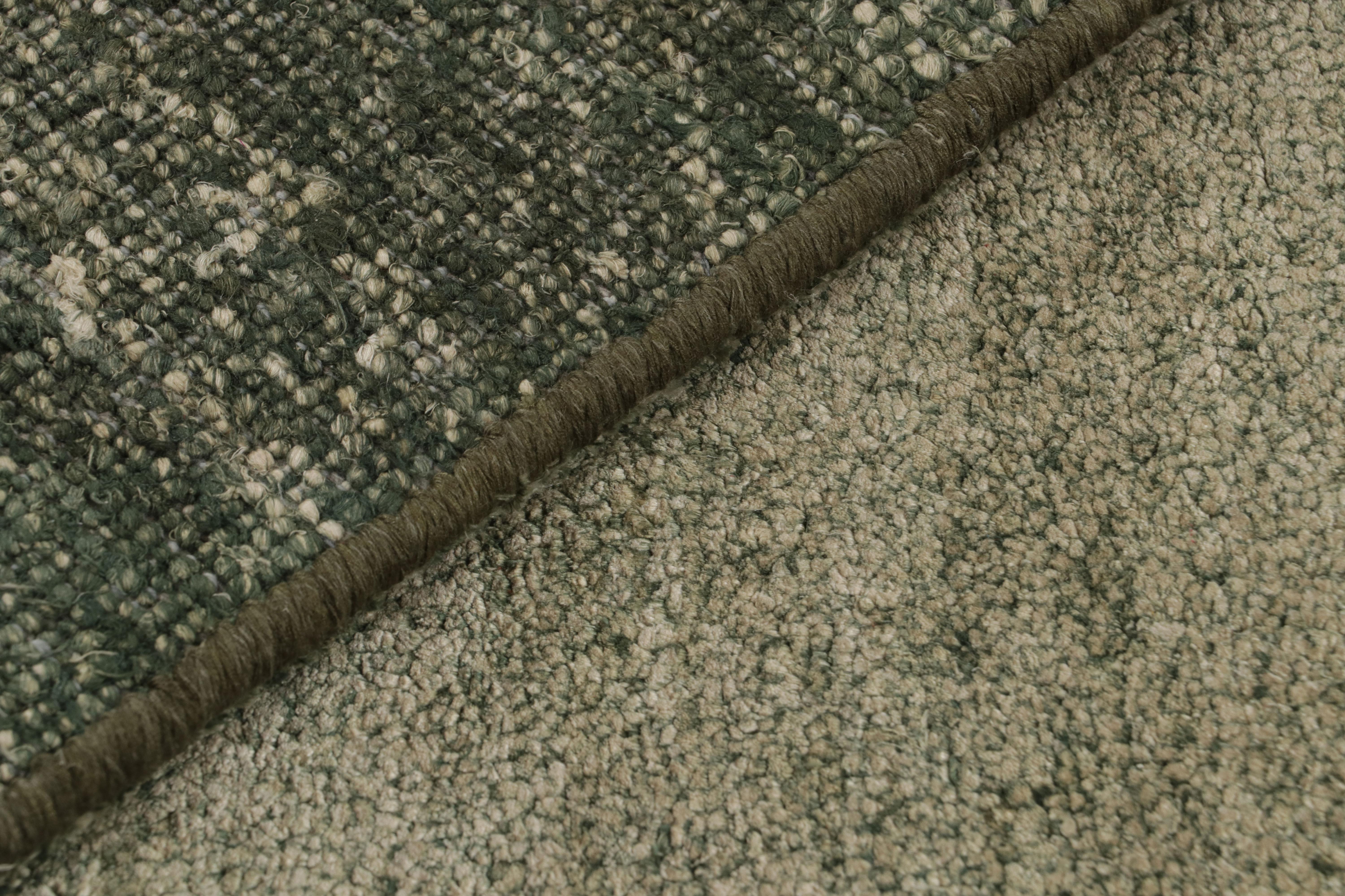 Silk Rug & Kilim’s Modern Textural Rug in Light Green Tones and Striae For Sale