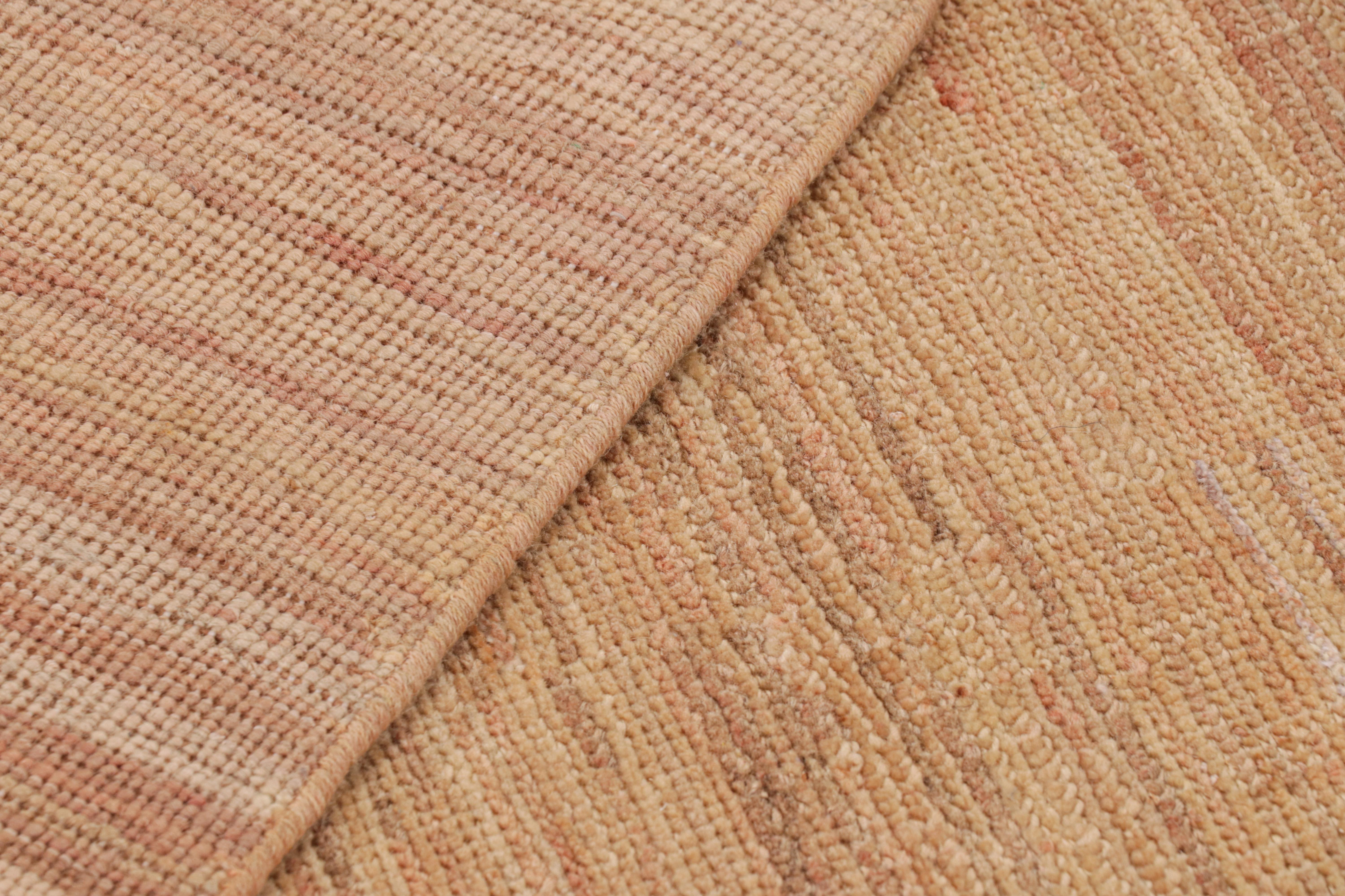 Wool Rug & Kilim’s Modern Textural Rug in Peach Tones, Stripes and Striae For Sale