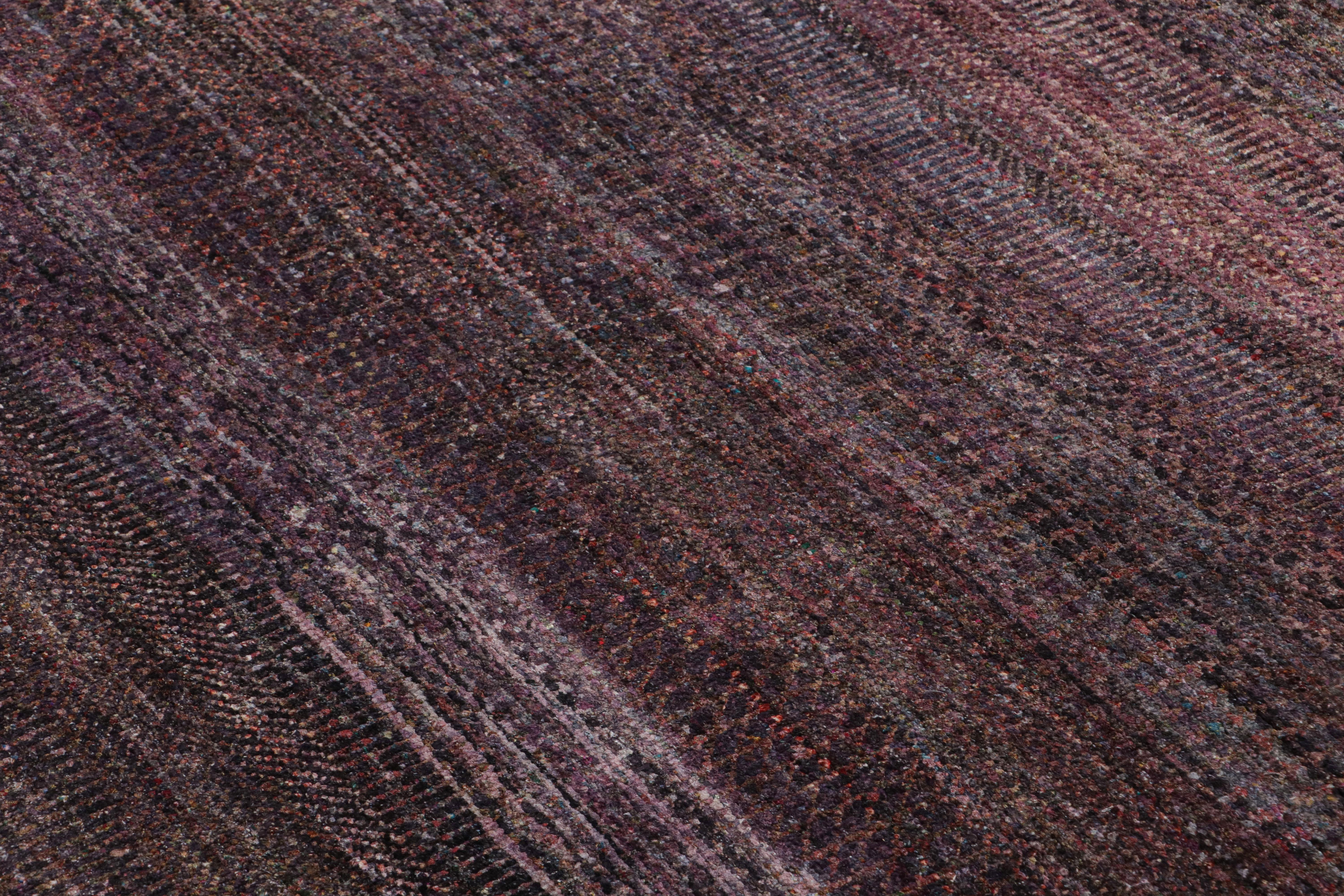 Contemporary Rug & Kilim’s Modern Textural Rug in Purple Tones and Polychrome Striae For Sale