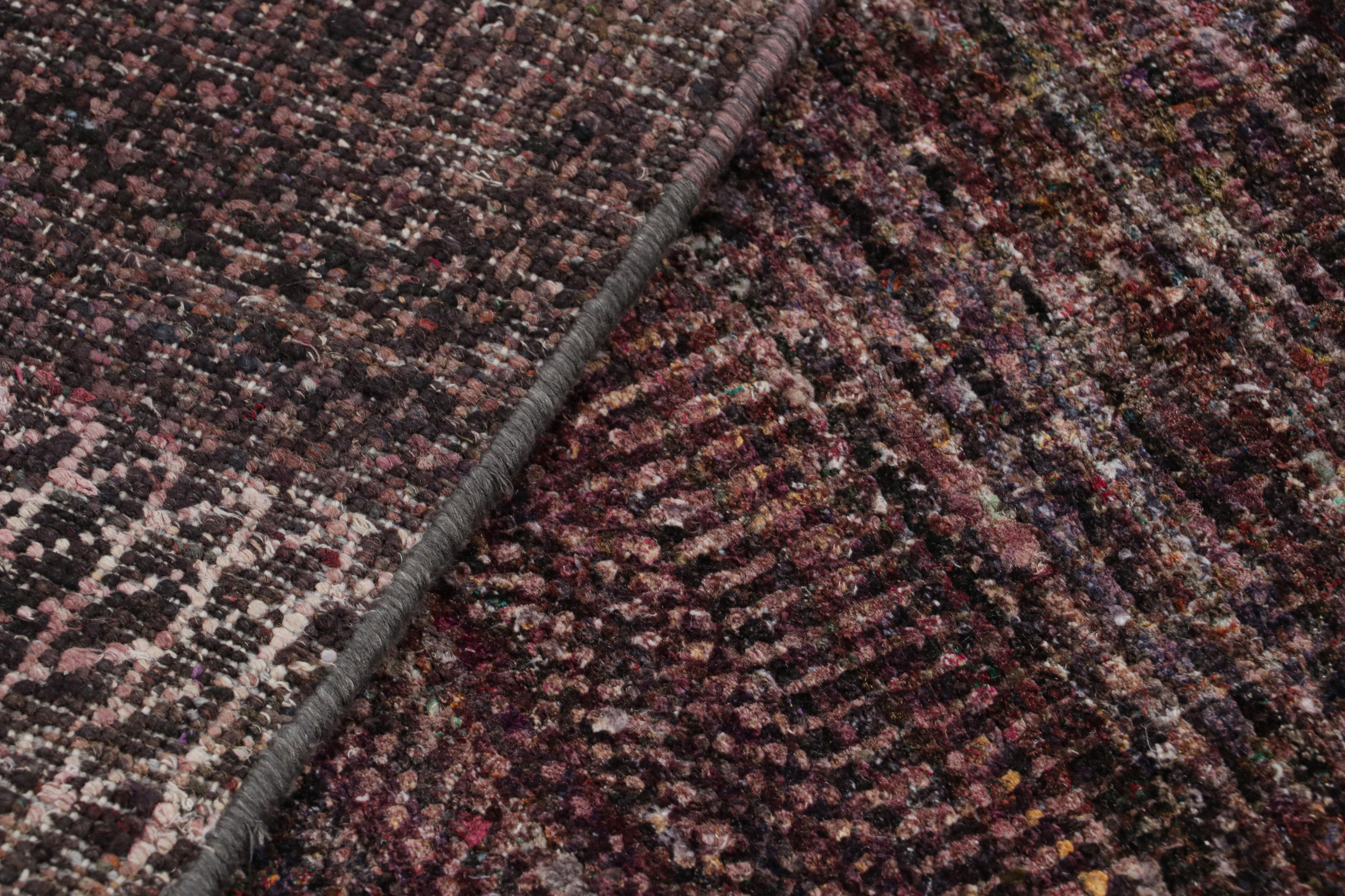Silk Rug & Kilim’s Modern Textural Rug in Purple Tones and Polychrome Striae For Sale