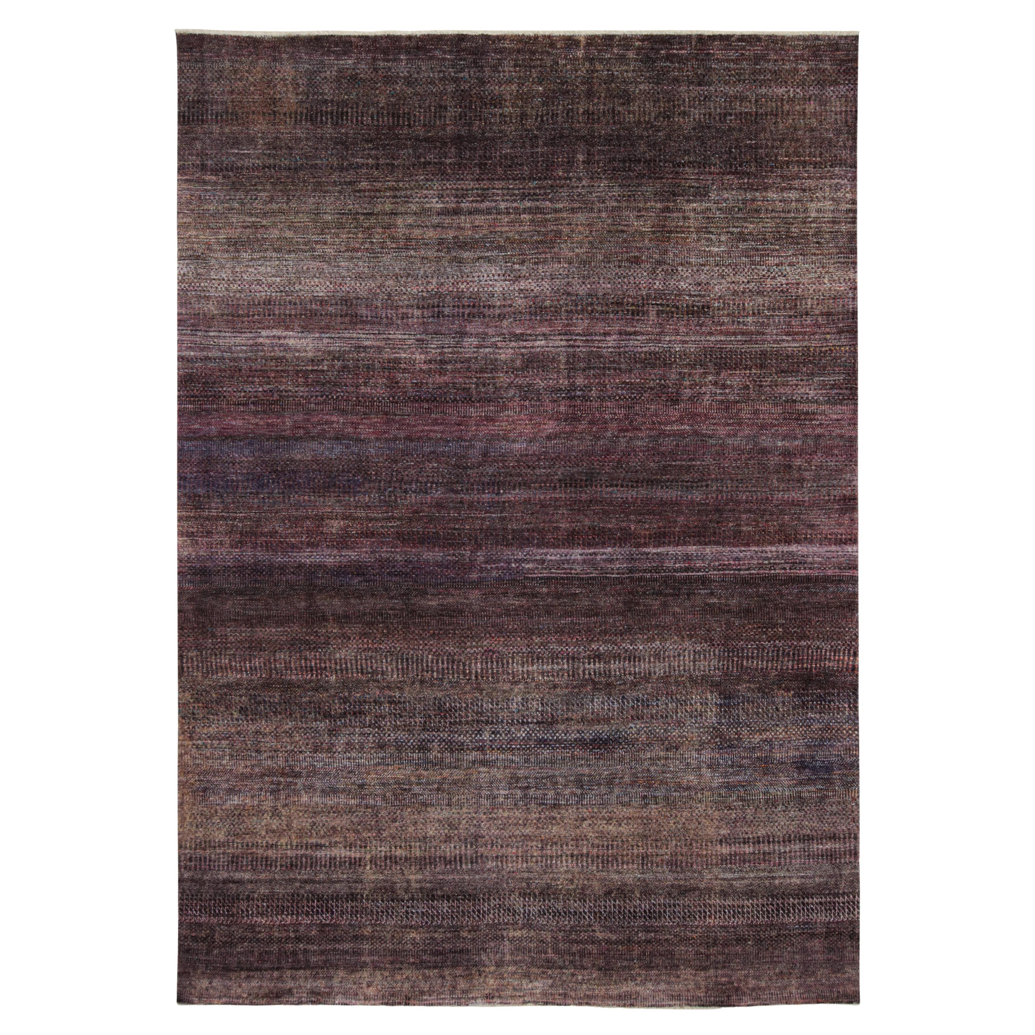 Rug & Kilims moderner Strukturteppich in Lila-Tönen und mehrfarbigen Streifen