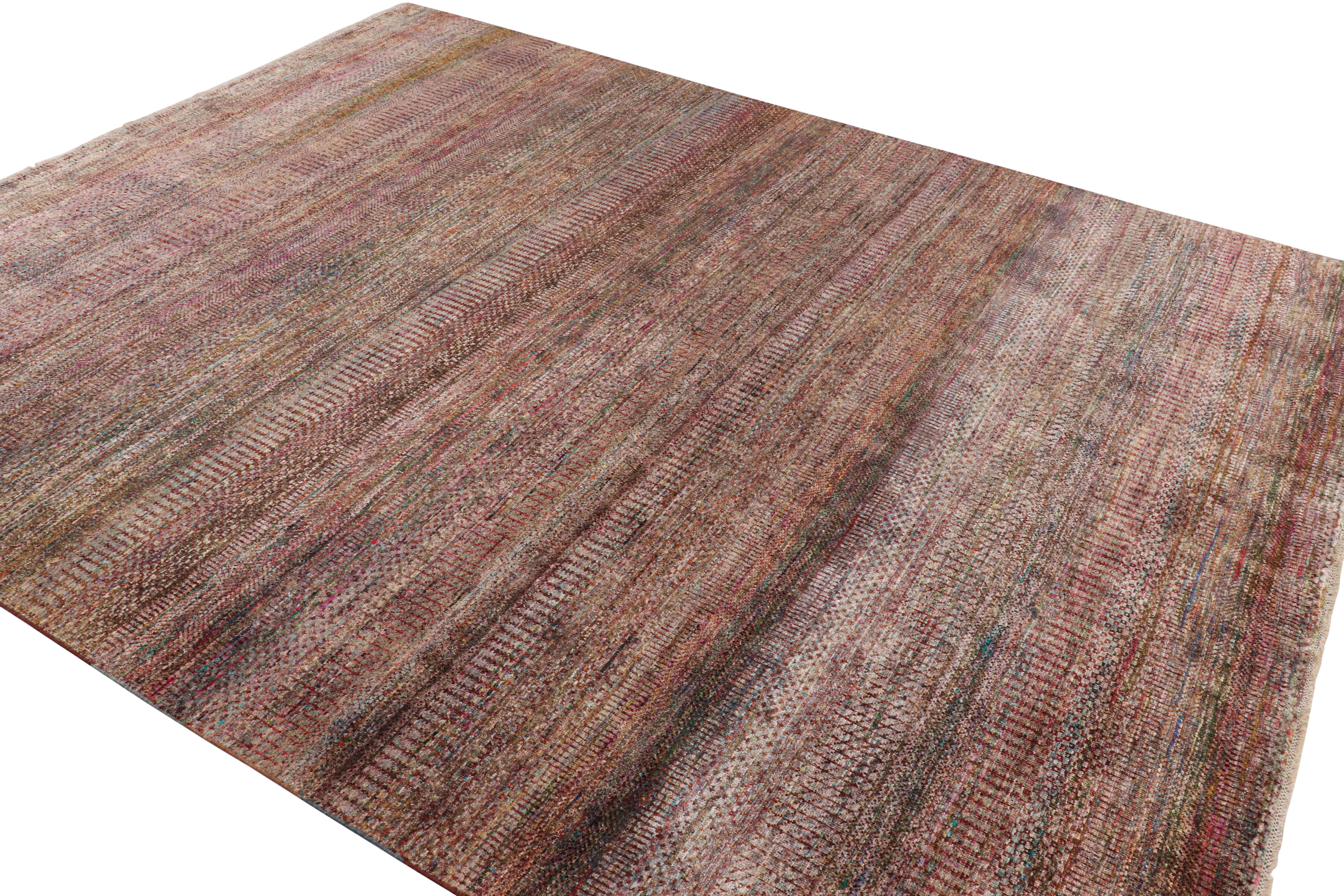 Annodato a mano Rug & Kilim - Tappeto moderno con texture viola e striature policrome in vendita