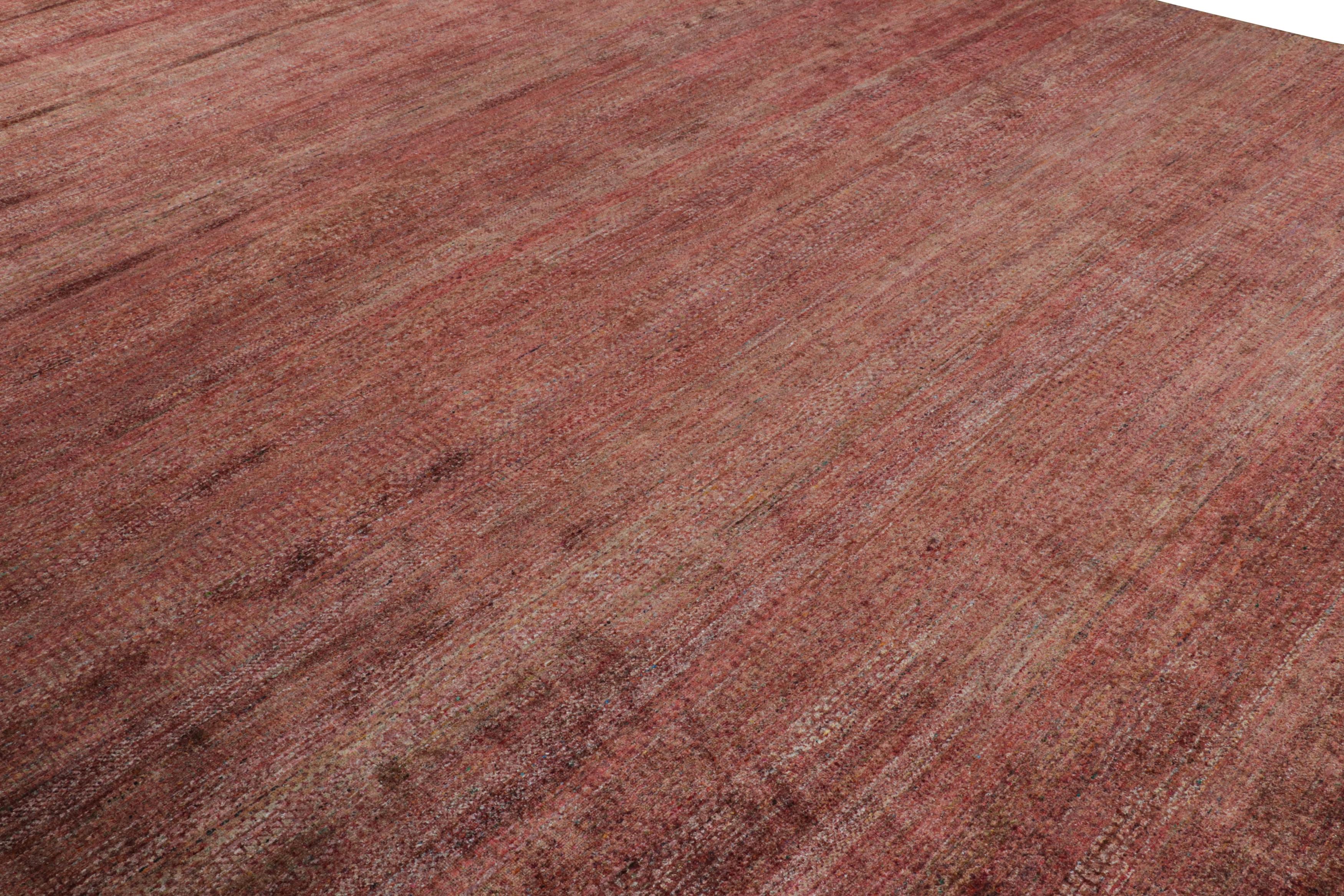 Indian Rug & Kilim’s Modern Textural Rug in Red Tones and Striae For Sale