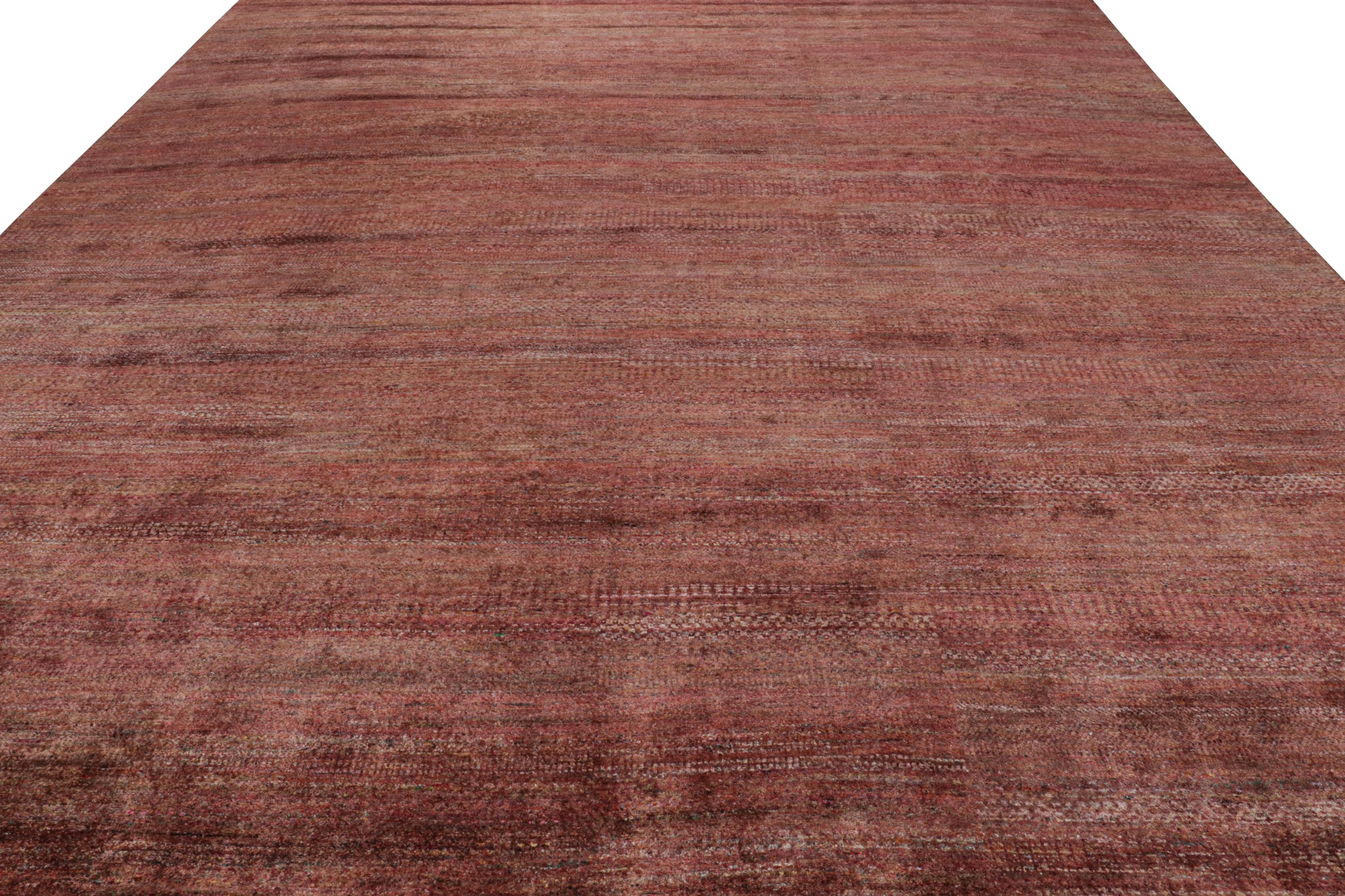 Hand-Knotted Rug & Kilim’s Modern Textural Rug in Red Tones and Striae For Sale
