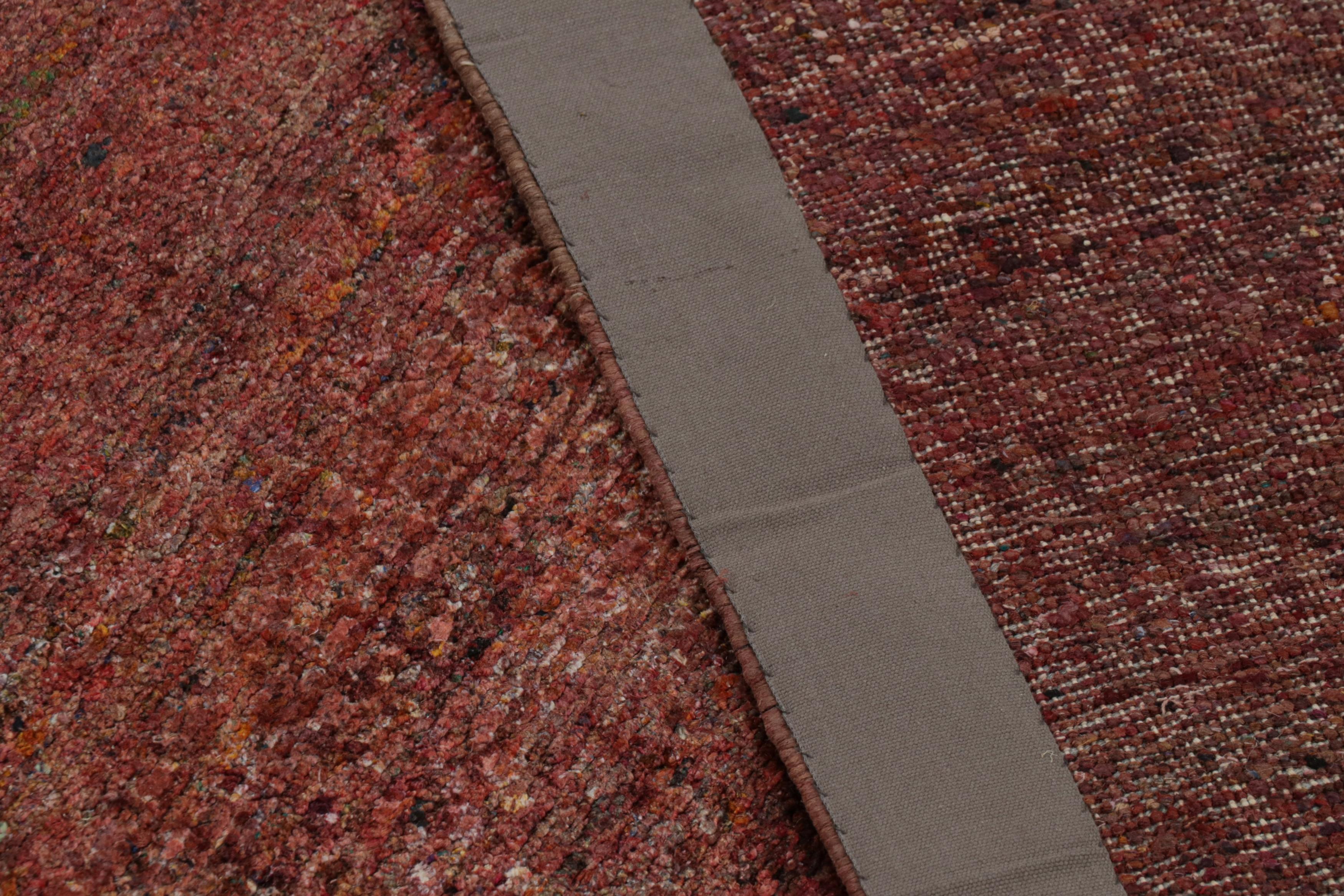 Silk Rug & Kilim’s Modern Textural Rug in Red Tones and Striae For Sale