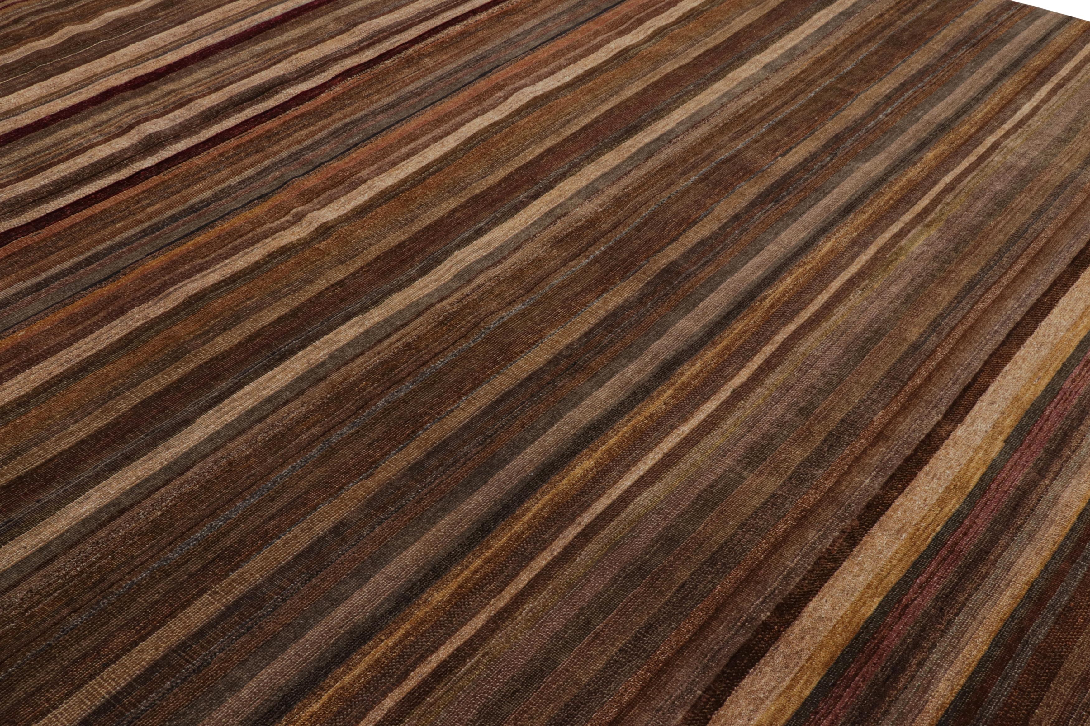 Indian Rug & Kilim’s Modern Textural Rug in Rich Brown Stripes and Umber Tones For Sale