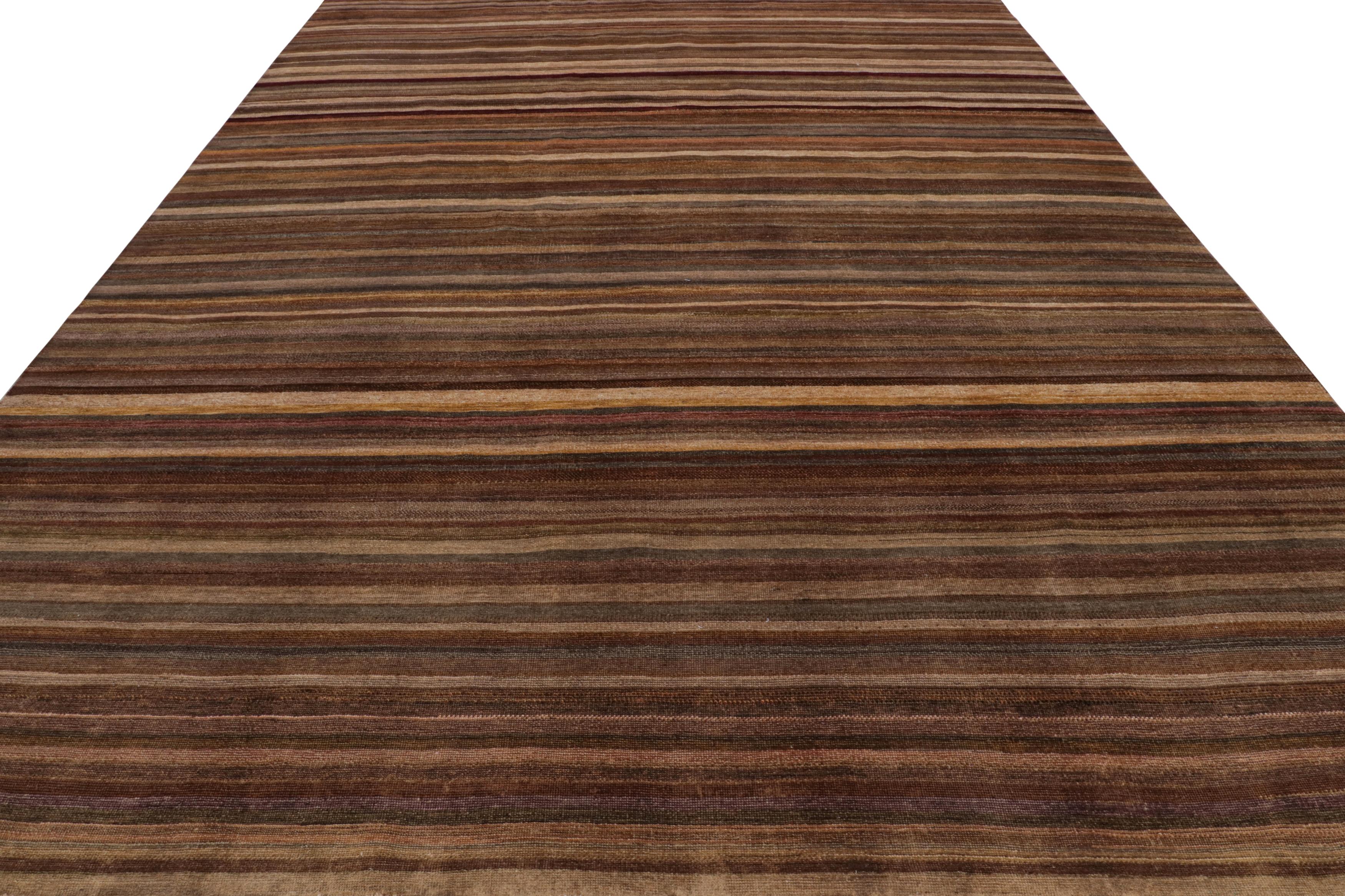 Contemporary Rug & Kilim’s Modern Textural Rug in Rich Brown Stripes and Umber Tones For Sale