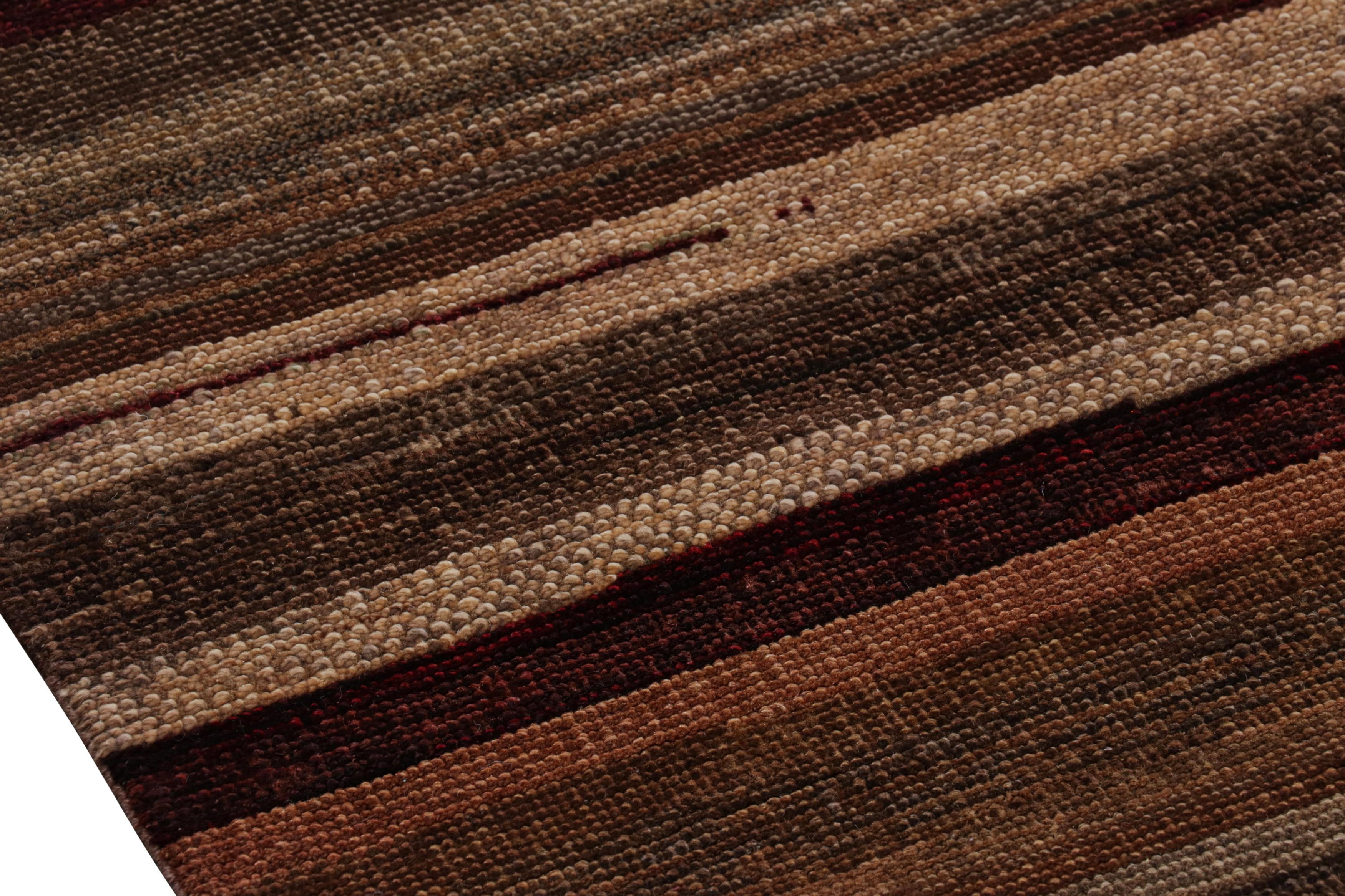 Wool Rug & Kilim’s Modern Textural Rug in Rich Brown Stripes and Umber Tones For Sale