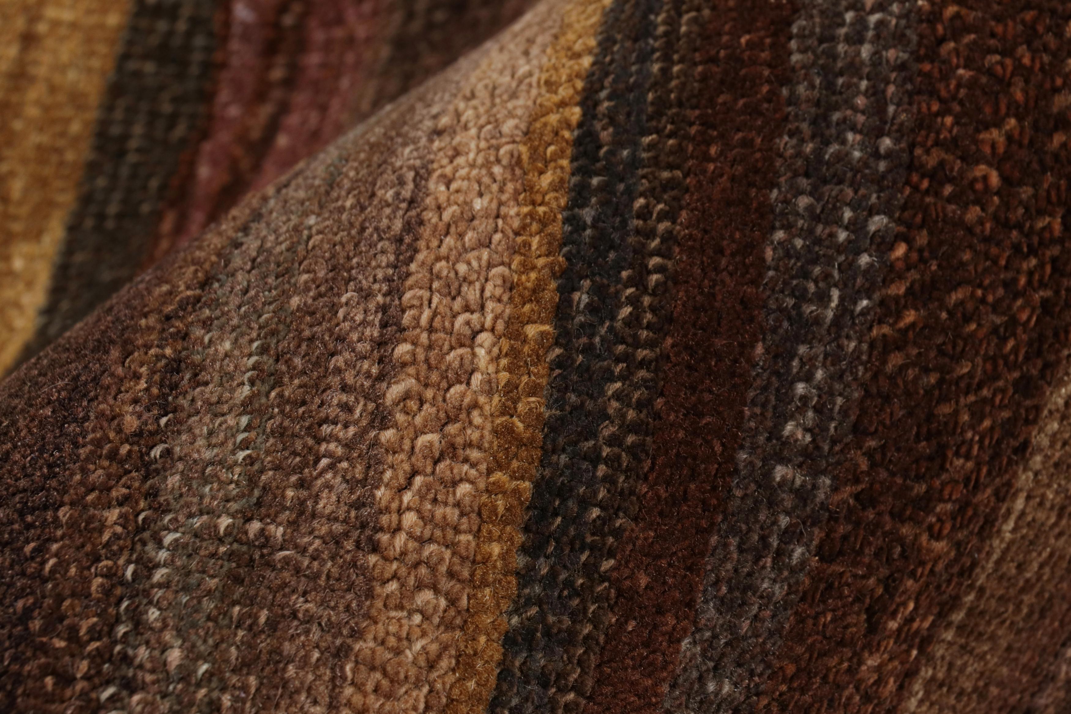 Rug & Kilim’s Modern Textural Rug in Rich Brown Stripes and Umber Tones For Sale
