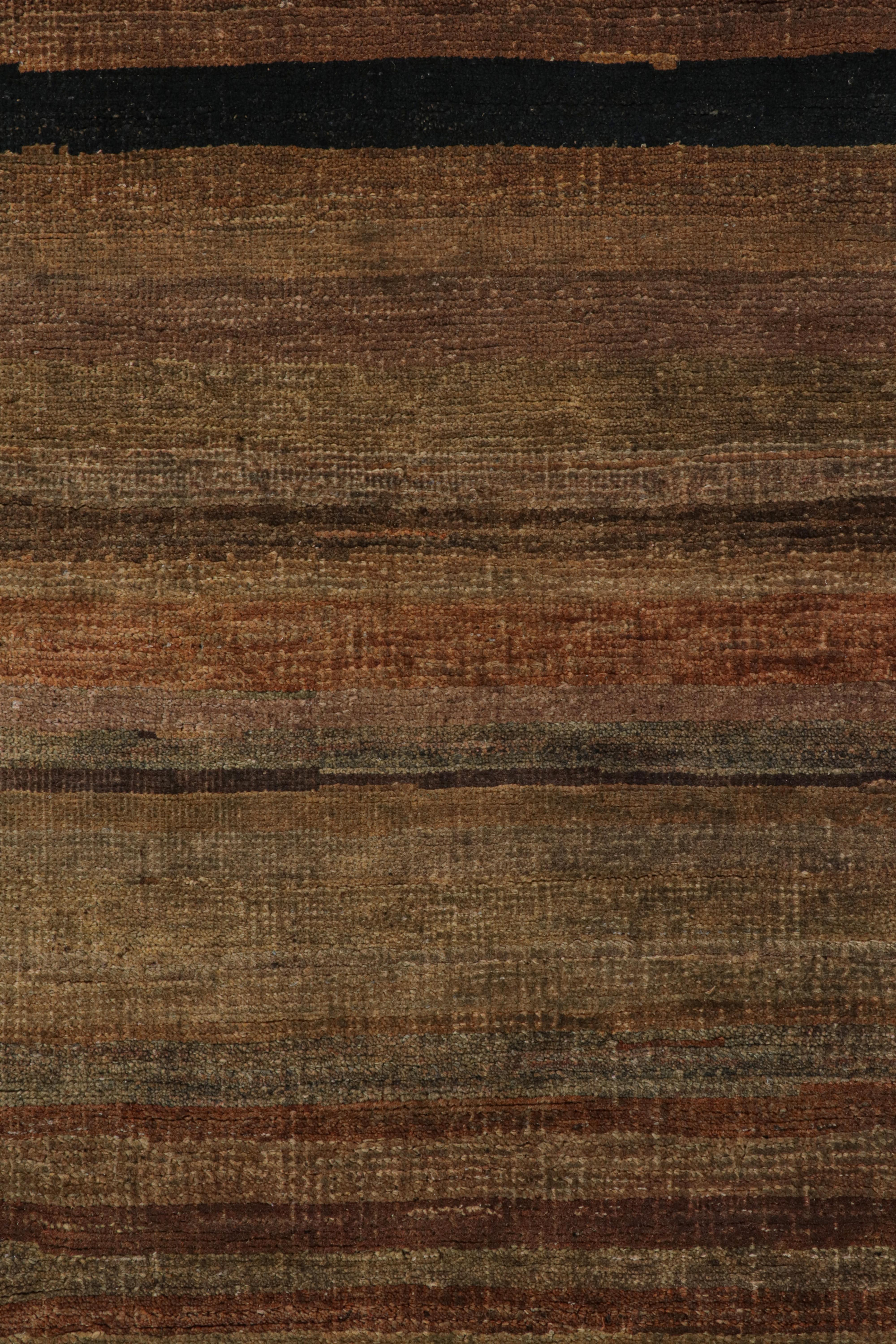 Indian Rug & Kilim’s Modern Textural Rug in Rich Browns and Umber Stripes and Striae For Sale